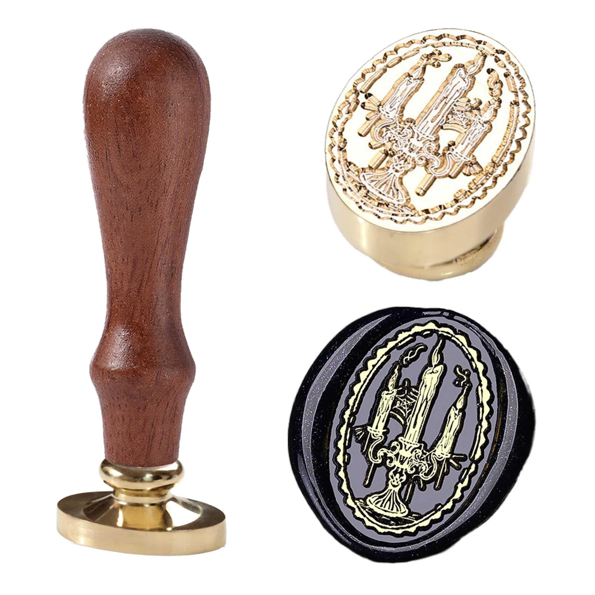 Ychostamp Halloween Wax Seal Stamp - Vintage Candle-Holder Sealing Wax Stamp, Cobwebs, Candlelight Brass Seal Head for Halloween Wedding Invitation