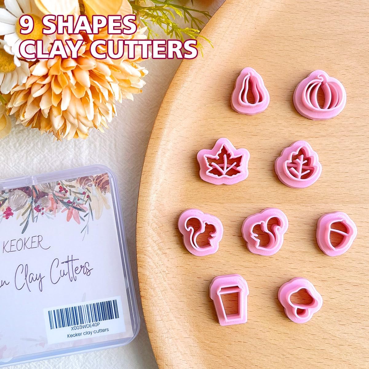 Keoker Fall Polymer Clay Cutters - Maple Leaf Shapes for Earrings, 9 Autumn Clay Earrings Cutters