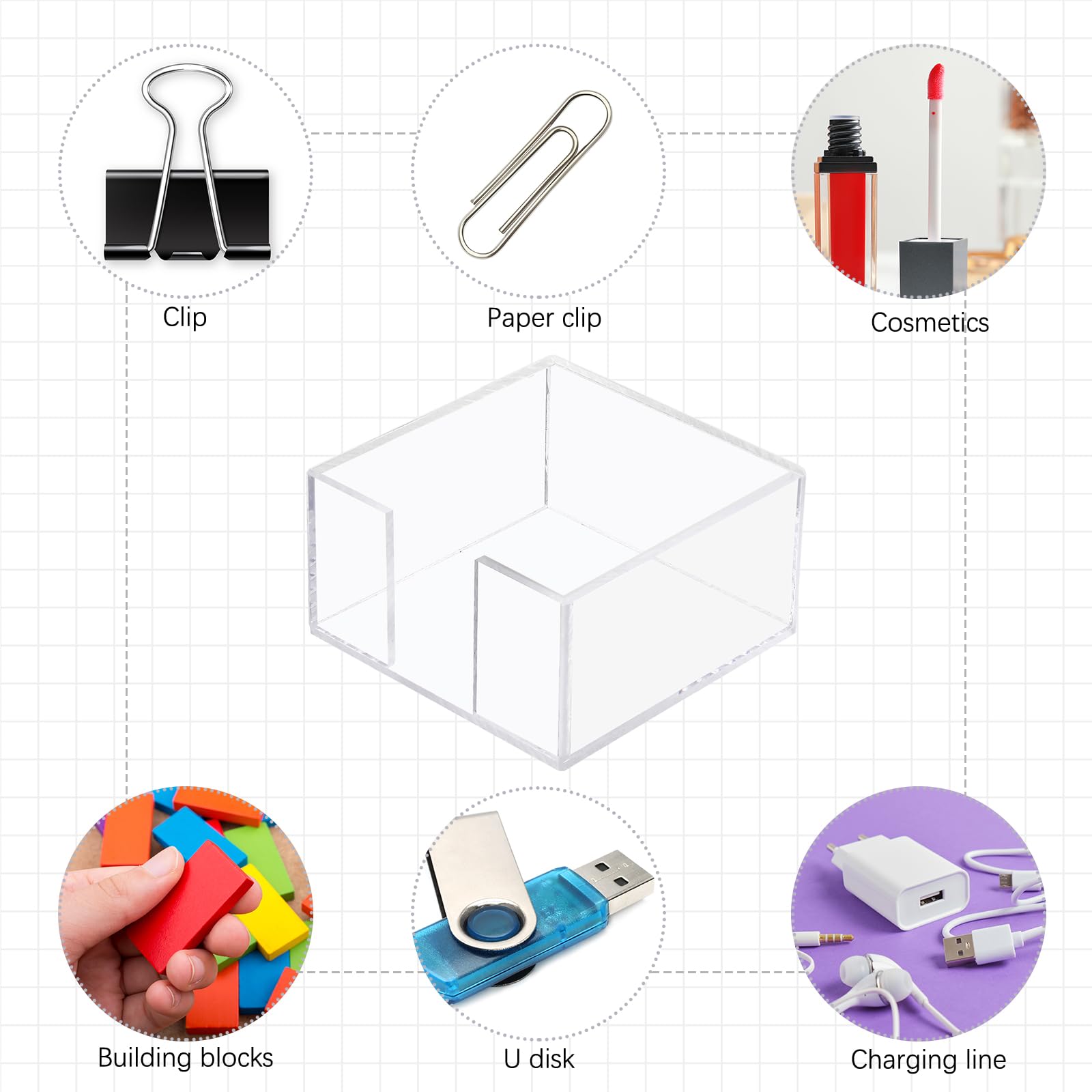 Threehoney 4 porta note adesive in acrilico 3 x 3 cm, dispenser per appunti in acrilico trasparente, porta appunti, organizer da scrivania, accessori adesivi per dormitorio, ufficio, scrivania