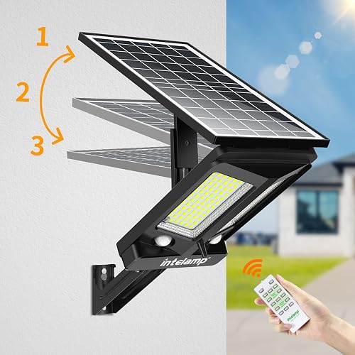 intelamp Projecteur Solaire Extérieur LED 3000LM, Batterie 12500mAh, Télécommande, 4 Modes, Double Capteur Mouvement 180°, Lampe Solaire pour Jardin, Garage, Terrasse - 5