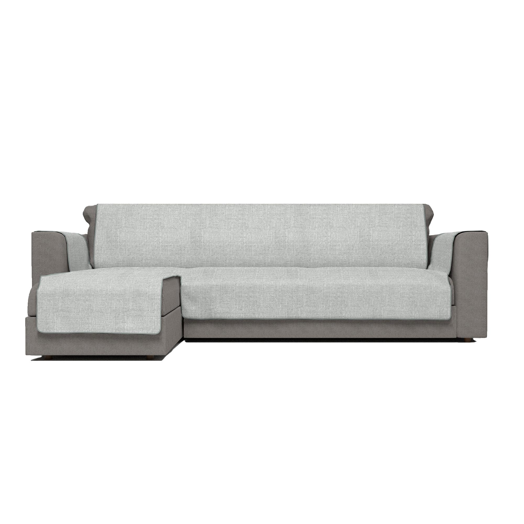 Italian Bed Linen Comfort Non-Slip Polyester Sofa Cover with Left Chaise Longue, Light Grey, 240 cm