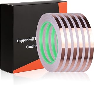 Copper Tape, PEYOU [6 Rolls] 1/4 inch X 21.8 yards/65.6ft Copper Foil Tape Conductive Adhesive Double-Sided for Slug Repellent, EMI Shielding, Stained Glass, Paper Circuits, Electrical Repairs, DIY