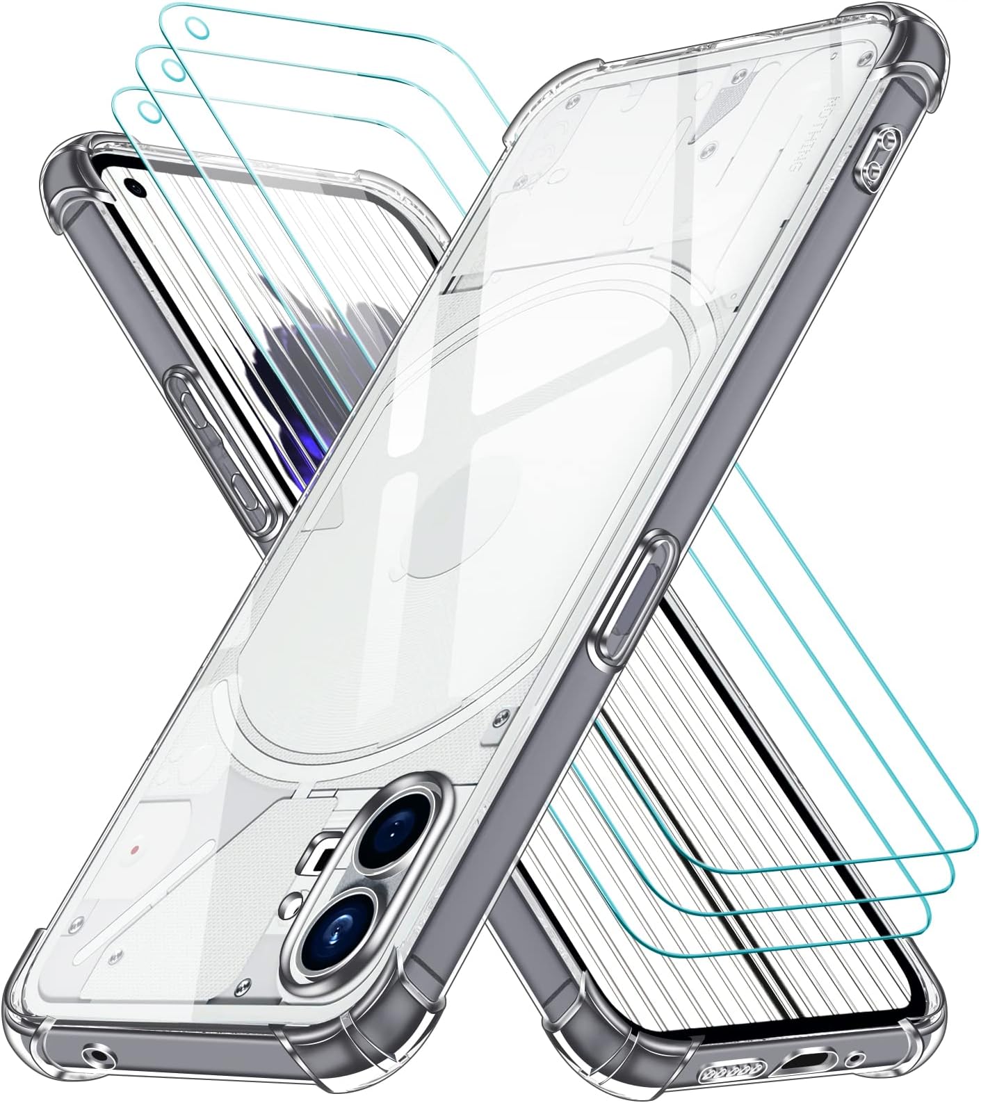 iVoler Anti Ingiallimento Chiaro Cover per Nothing Phone 2a / 2a+ / 2a Plus con 2 Pezzi Pellicola Vetro Temperato, [Antiurto di Grado Militare] Custodia Trasparente Sottile Case