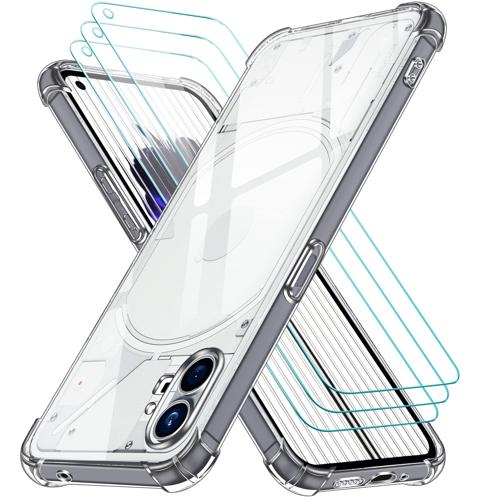 IVoler Cover Per Nothing Phone 2a/2a+/2a Plus 3 In 1 – Custodia Trasparente Antiurto + 2 Pellicole Vetro Temperato - 3