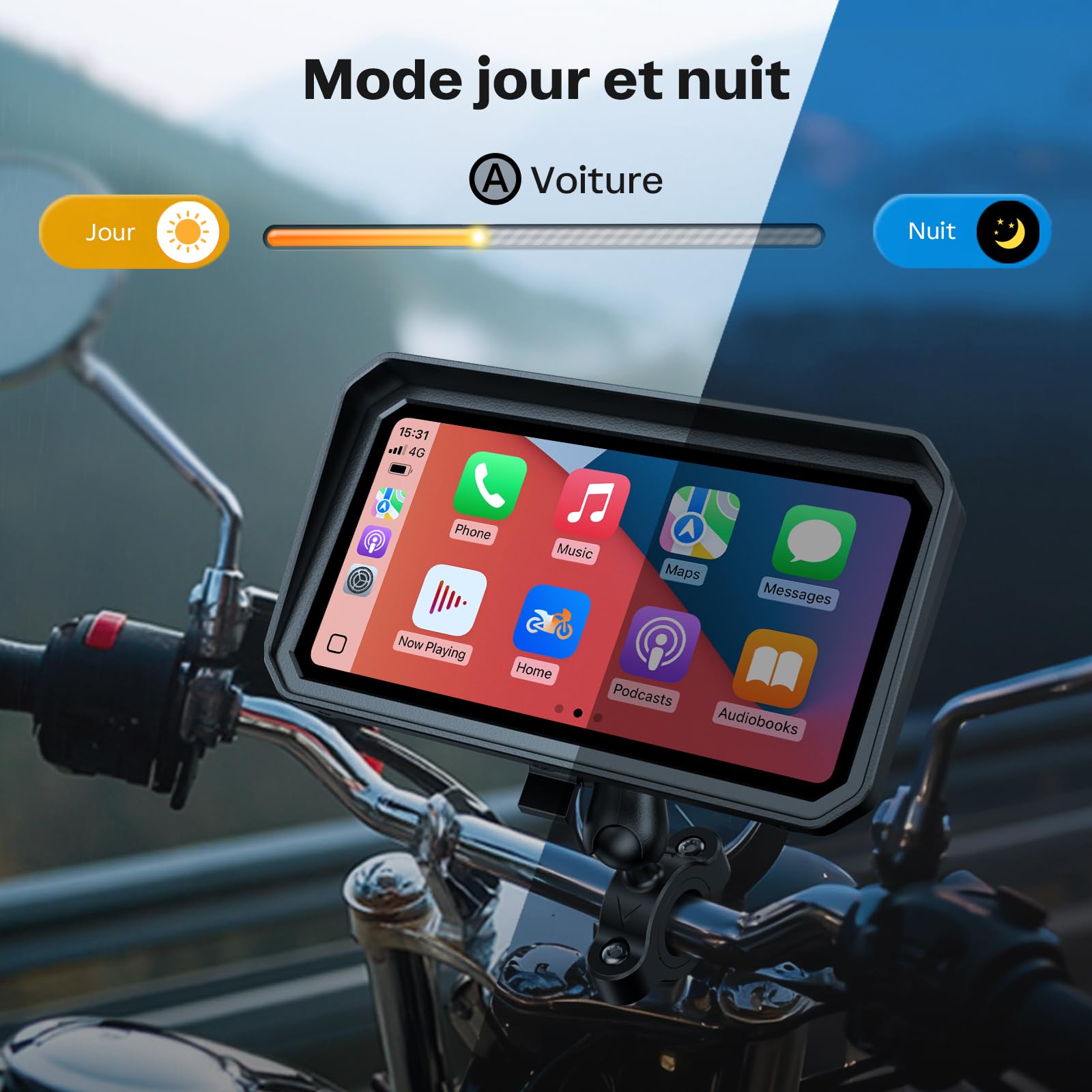 WonVon CarPlay 6.25 Pouces Système de Navigation GPS pour Moto avec Apple CarPlay et Android Auto écran Portable avec Double Bluetooth, Navigation, Siri, Google Assistant Support magnétique