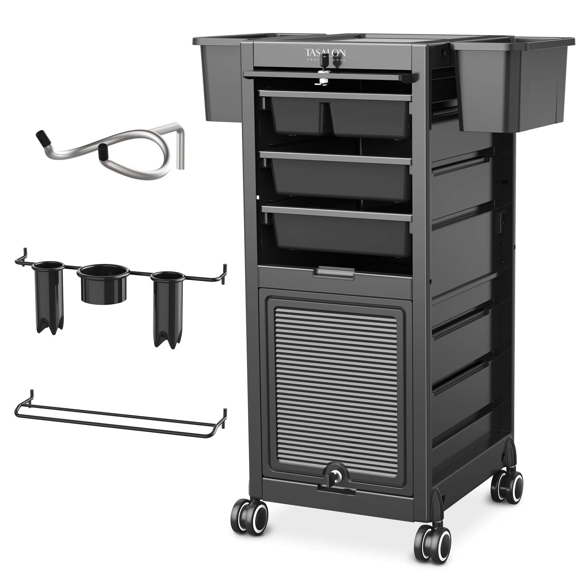 TASALON Professional Rolling Salon Cart, 6-Drawer Storage Trolley with Tool Holders, 33-Inch Height,Barber Shop Hairdressing Beauty Versatile