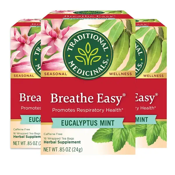 Traditional Medicinals Breathe Easy Eucalyptus Mint Herbal Tea, Promotes Respiratory Health, (Pack of 3) - 48 Tea Bags Total 1