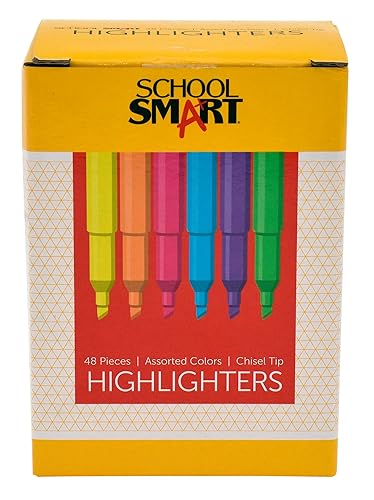 School Smart HY1002-48ASST - Punta de cincel resaltador, colores surtidos (paquete de 48) School Smart HY1002-48ASST - Punta de cincel resaltador, colores surtidos (paquete de 48)