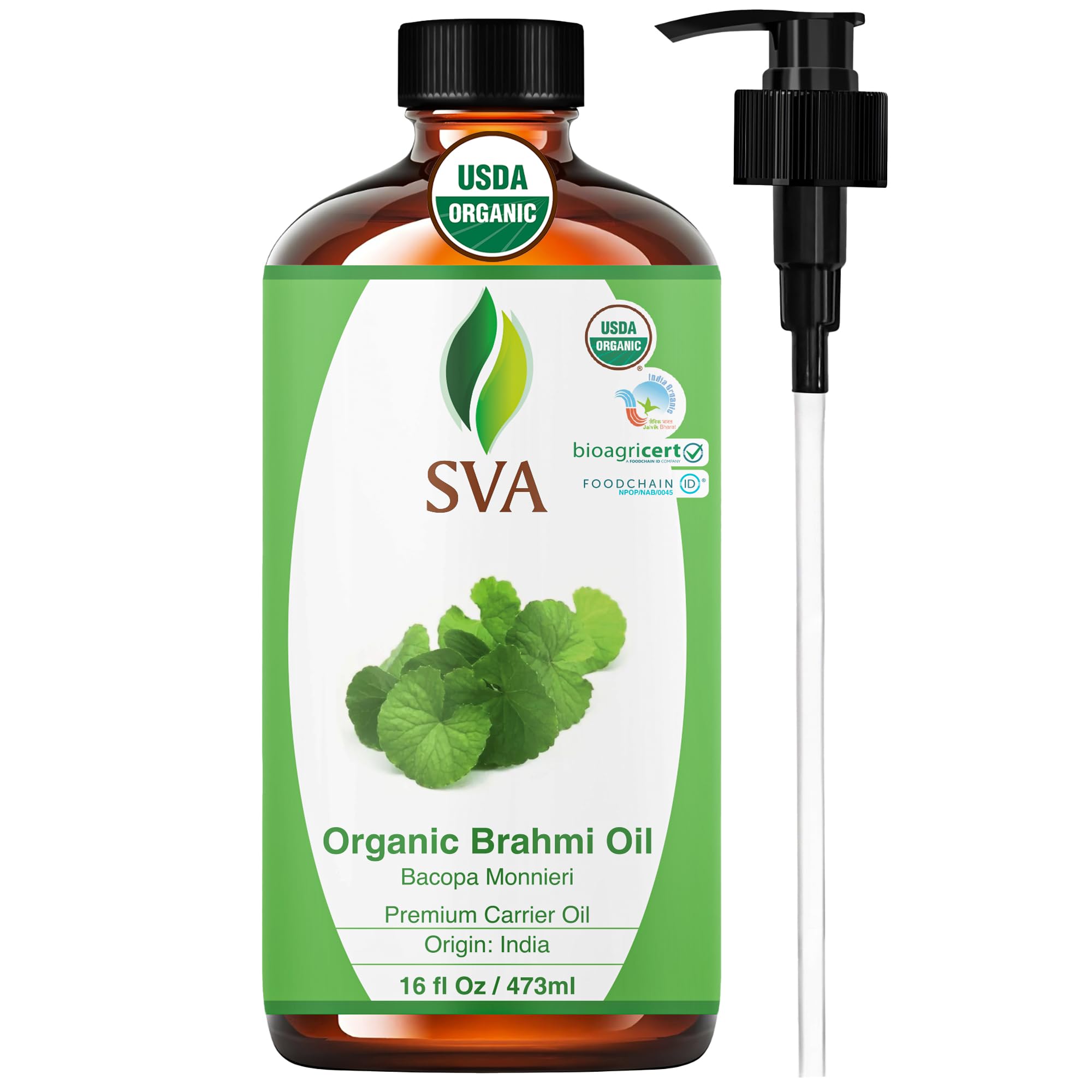 SVA Organic Brahmi Carrier Oil, Huge Bottle, Large Size, 16 Fl Oz (473 ml)