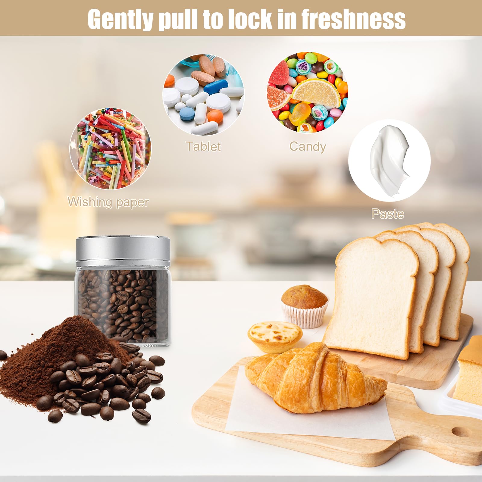12 Pezzi Mini Barattoli di Vetro 50 ml con Coperchio ed Etichette, Contenitori Trasparenti per Lozione, Crema, Unguenti, Erbe, Spezie