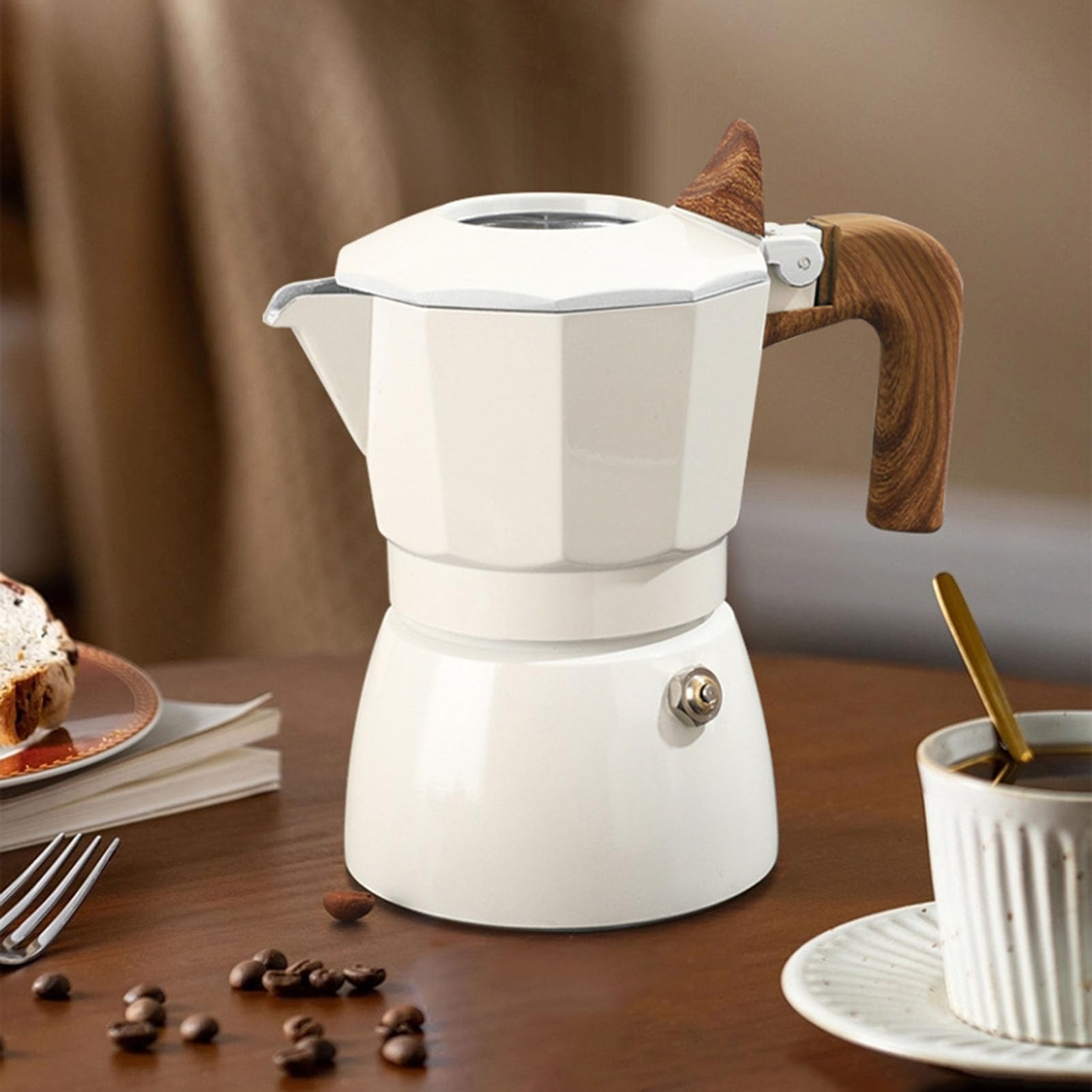ZJchao Cafeti re Moka Vintage en Alliage d Aluminium 2 Tasses avec Doubles Vannes et Manche en Bois br lure pour Infusion Riche en 3 5 Min 100 ml