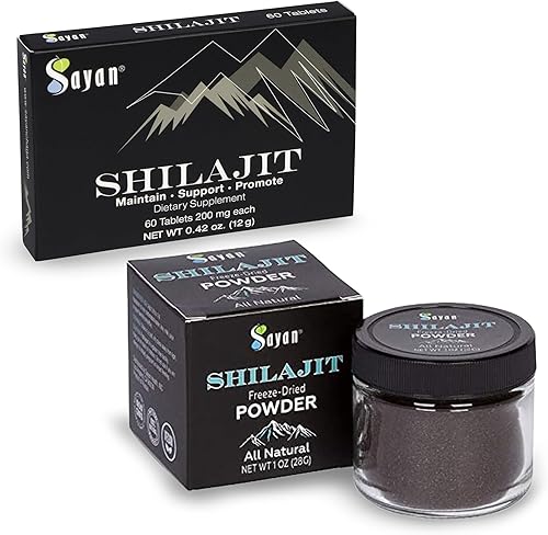 Sayan Shilajit - Tabletas minerales de resina negra orgánica pura y extracto orgánico puro de shilajit paquete de polvo liofilizado - Apoyo