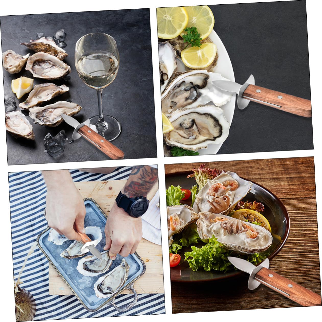 POPETPOP 3pezzi Coltello Per Aprire Ostriche Acciaio Inossidabile Con Manico Utensile Professionale Per Molluschi e Di Mare Facile Da Usare e Sicuro Per Mani