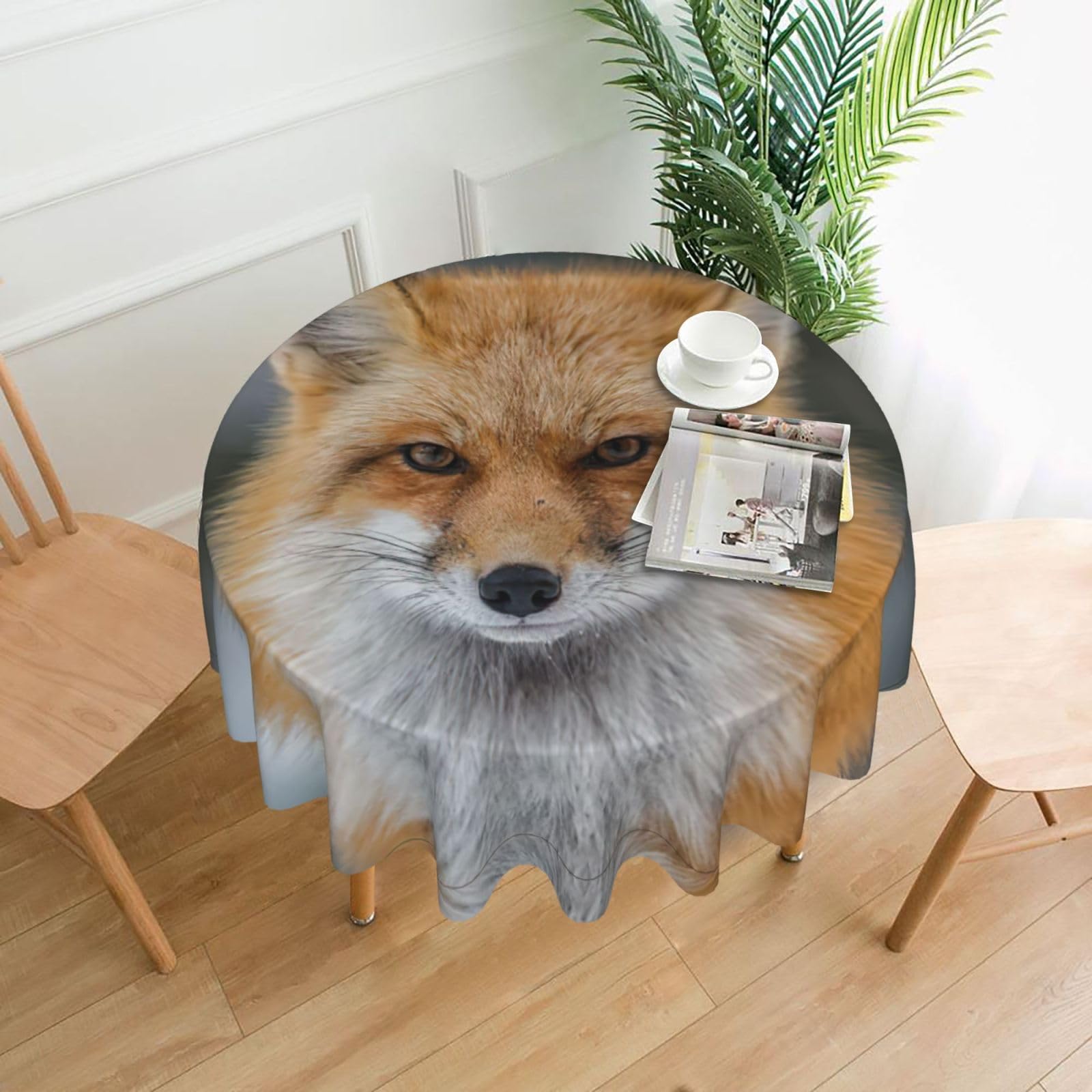 SDEGTHO Fox Print Modern Retro Round Tablecloth 60in Polyester Fabric Cover for Party Dining Table Washable