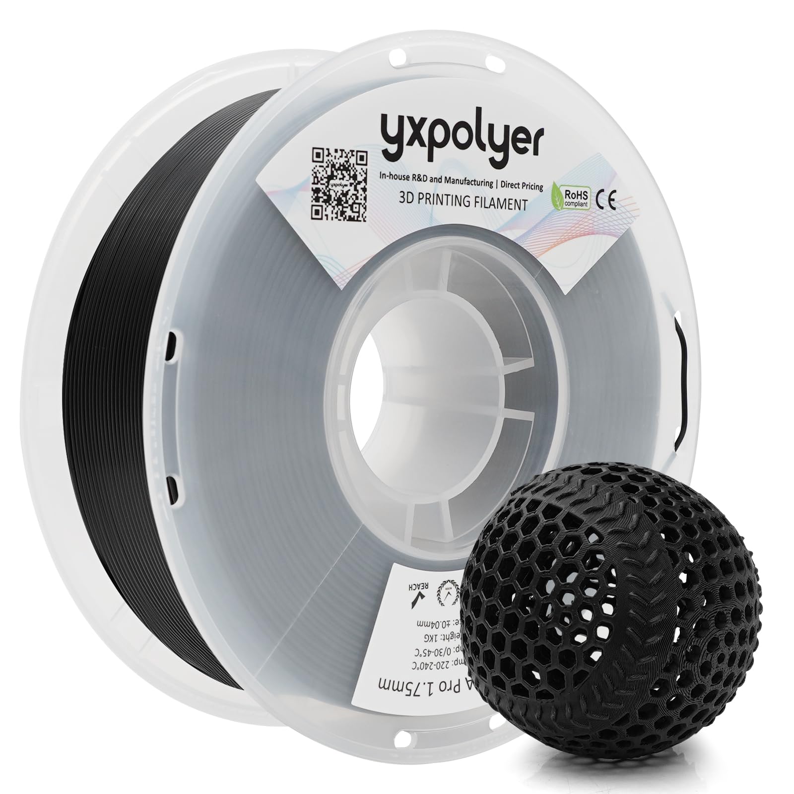 YXPOLYER Filamento flessibile PLA Pro 1,75 mm 1 kg morbido PLA 92A filamento stampante 3D per pallacanestro rimbalzante Airless e per uso alimentare elastico giocattolo per cani, colore nero corvo