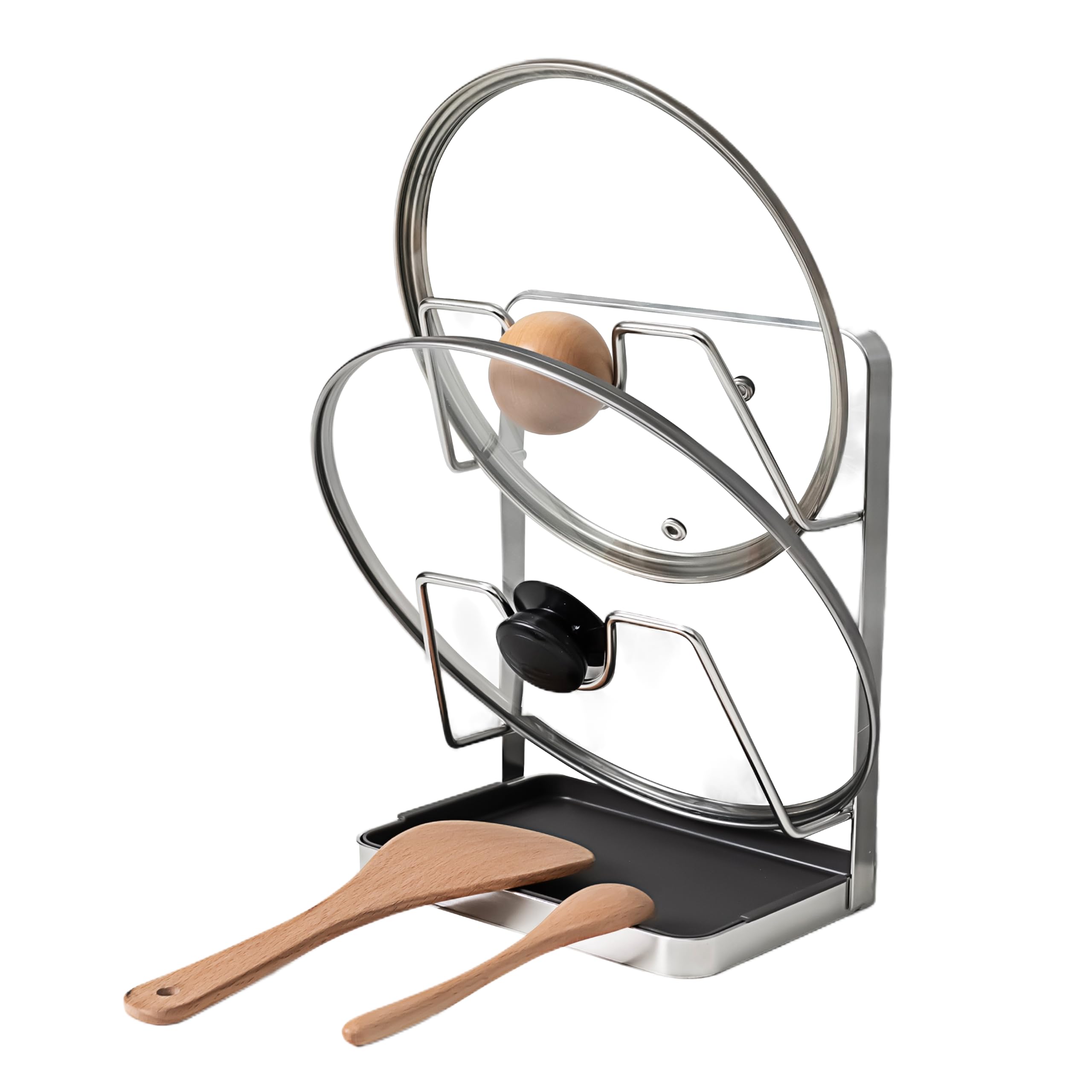 XCCK 304 Stainless Steel Pot Lid Holder While Cooking, Kitchen Spoon Rest with Lid Holder for stove top, Multifunctional Kitchen Pot Lid Organizer for Countertop?Silver?