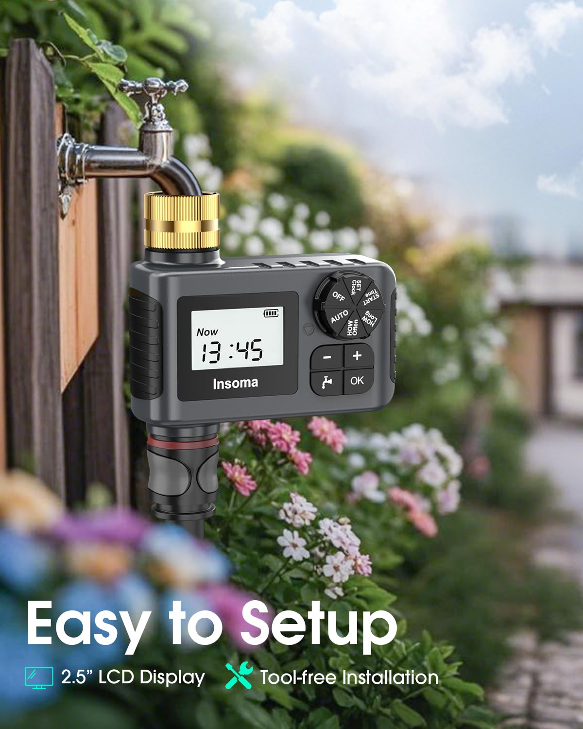 Temporizador de agua para manguera de jardín al aire libre, temporizador de manguera con retardo de lluvia/modo manual, sistema de controlador automático de riego por goteo para riego de césped, patio
