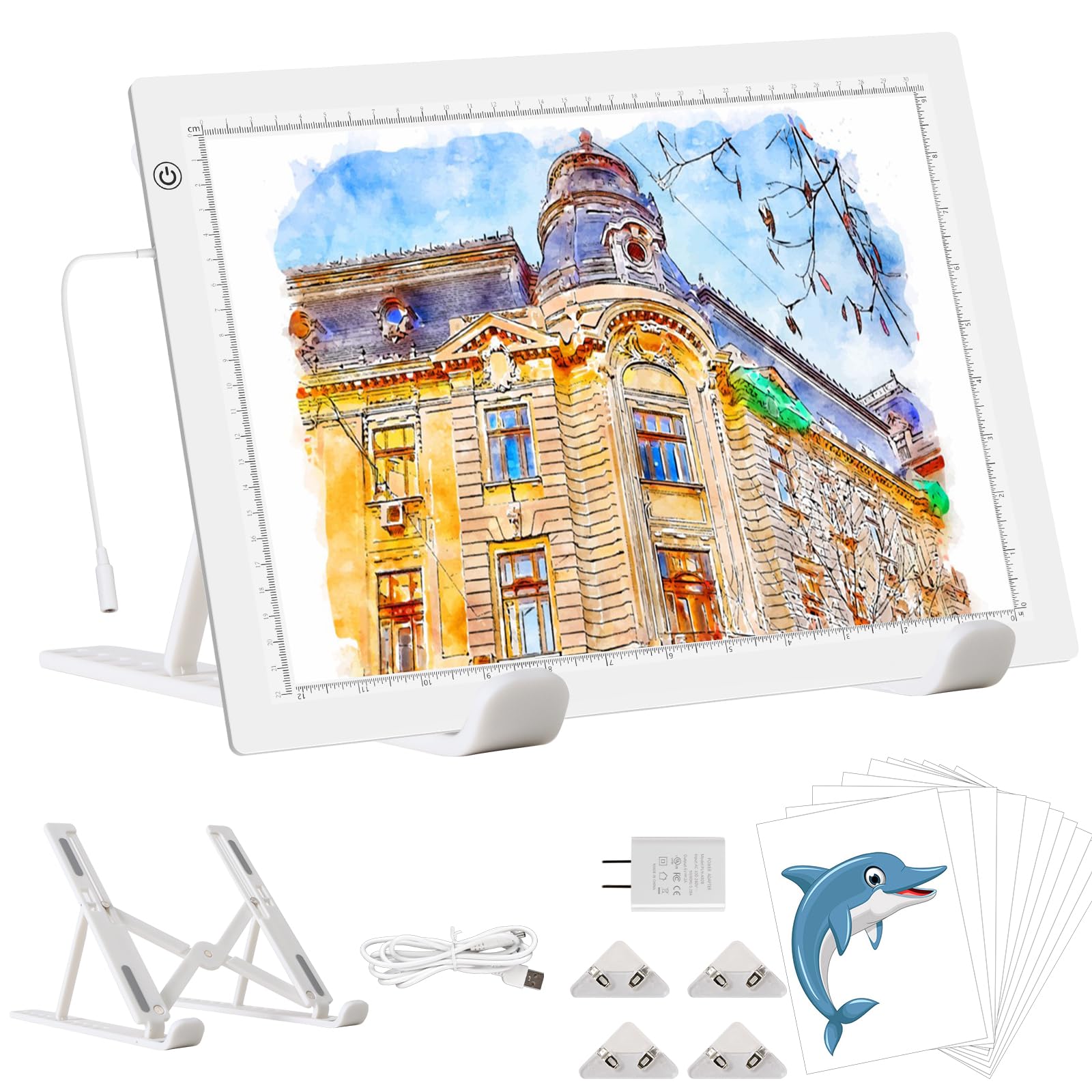 YINGWOND Tavoletta Luminosa,led light B4 scheda luminosa regolabile con staffa, 3 luminosità regolabile, scheda LED fino a 8000LUX, con caricabatterie UE e USB per disegno, schizzo e animazione
