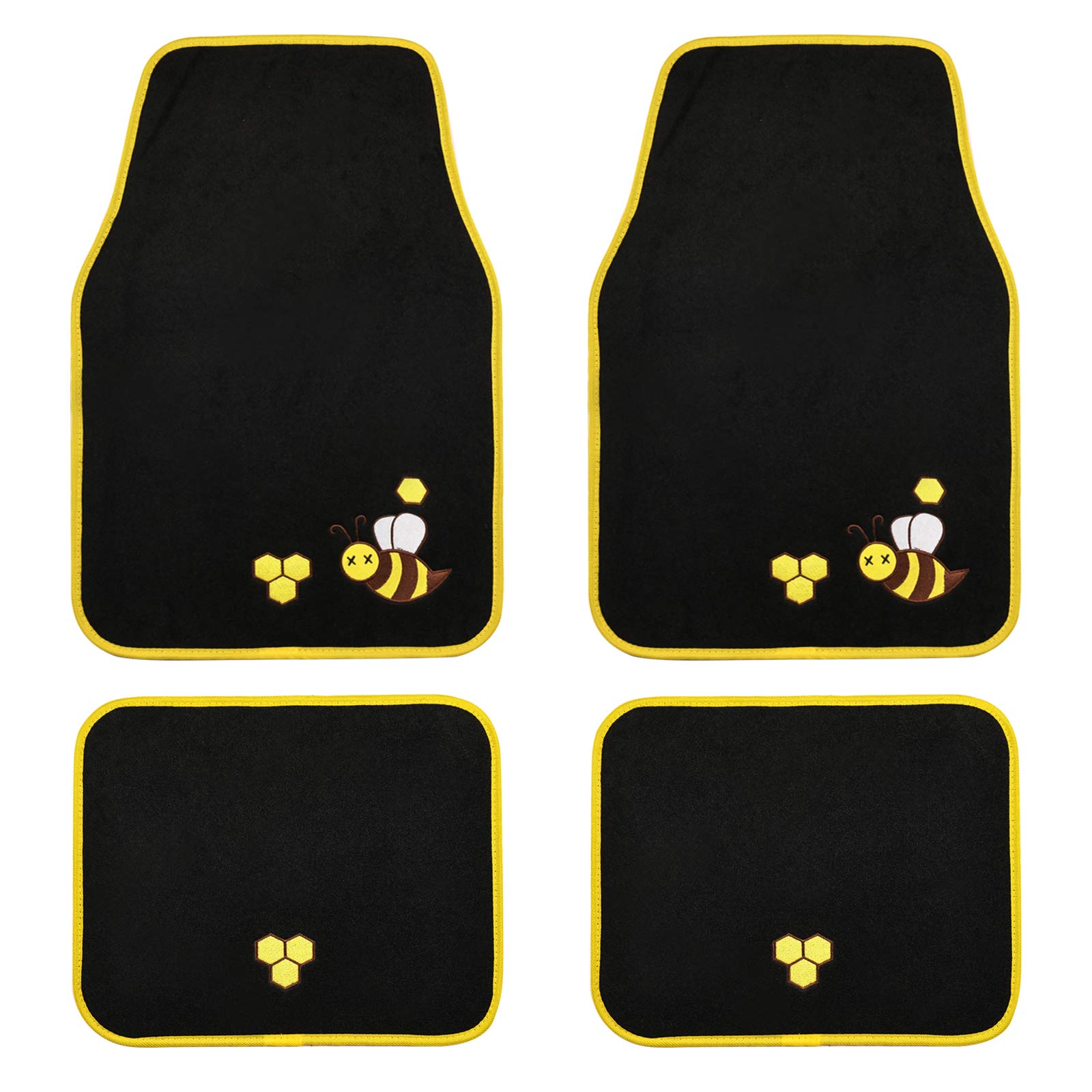 August Auto Universal Fit Honeybee Set of 4pcs Carpet Car Floor Mats with Heelpad Fit for Sedan, SUVs, Truck, Vans