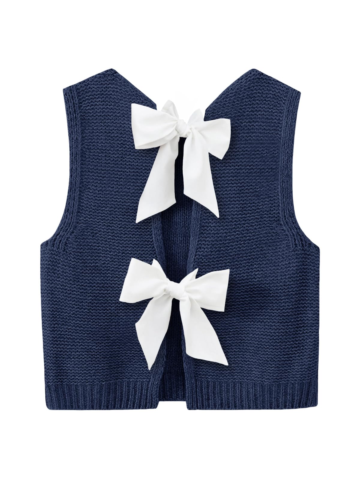 Imily Bela Womens Sweater Vest Top Summer Bow Tie Back Sleeveless Casual Knit Crop Tank Tops