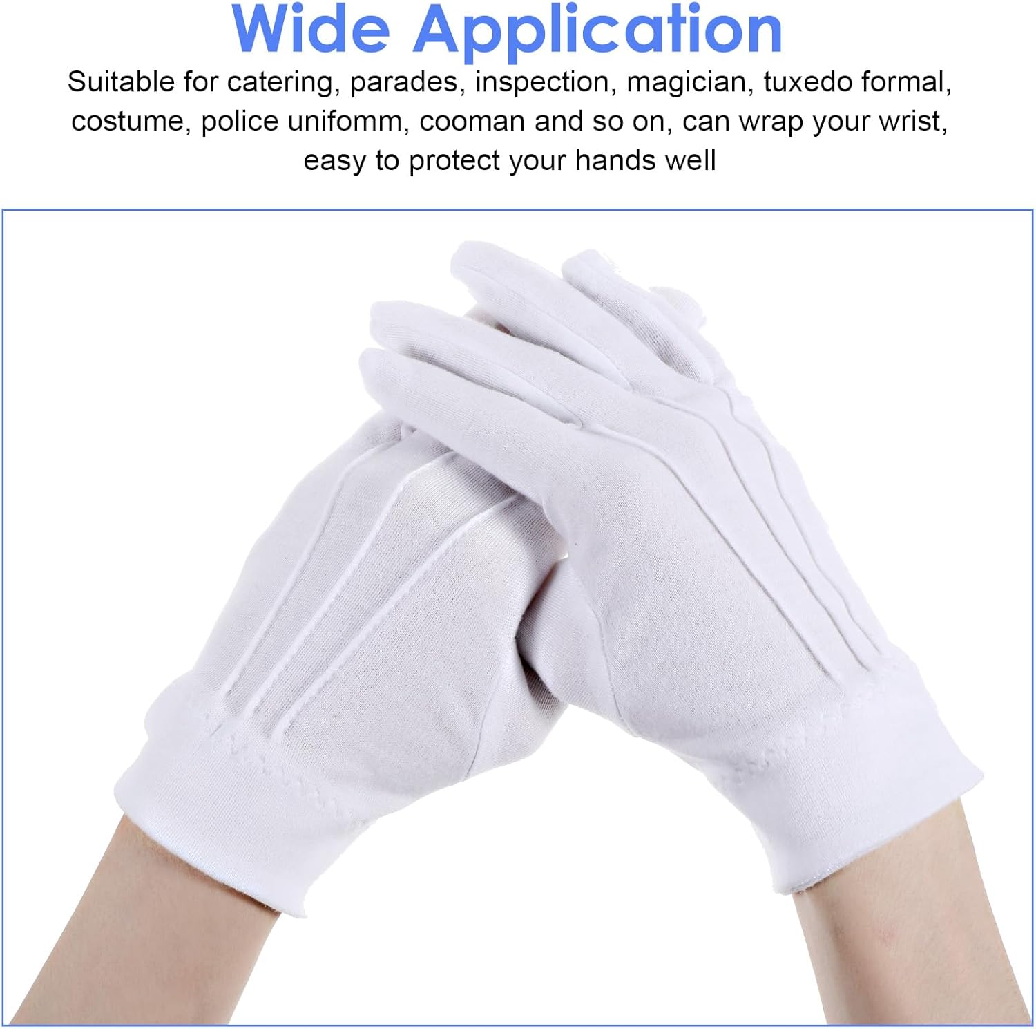 5 Pairs White Cotton Gloves for Men Women, Polyester Uniform Parade Costume Gloves for Halloween Church Police Funeral Server Usher Formal Tuxedo Server Jewelry Inspection Guard - Image 4