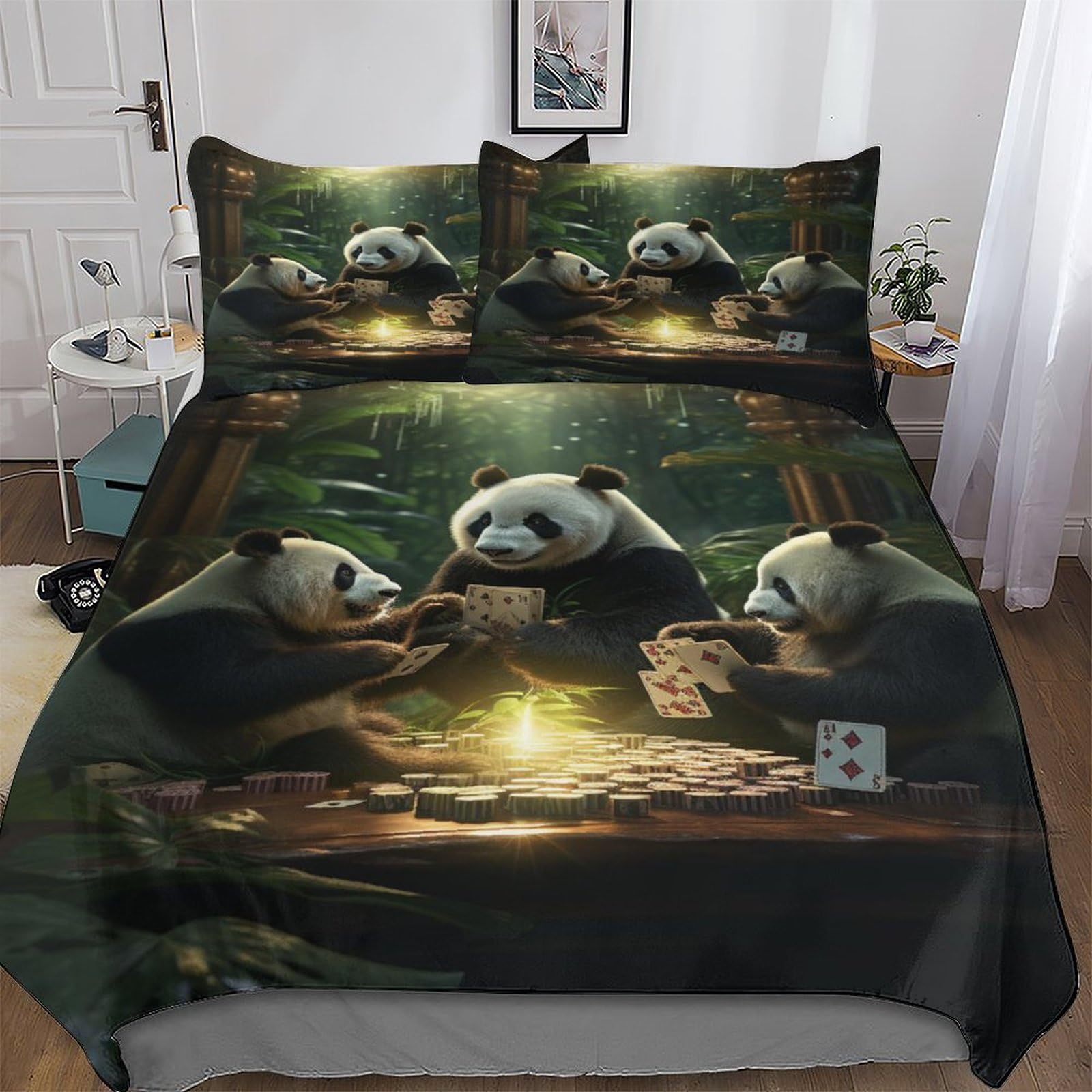 Panda 3D Duvet Cover Set Microfiber Bedding Set Quilt Cover 3 Pieces with Zipper Closure And Pillowcases For Boys, Girls And Teenagers Comforter Cover Double (200x200cm)