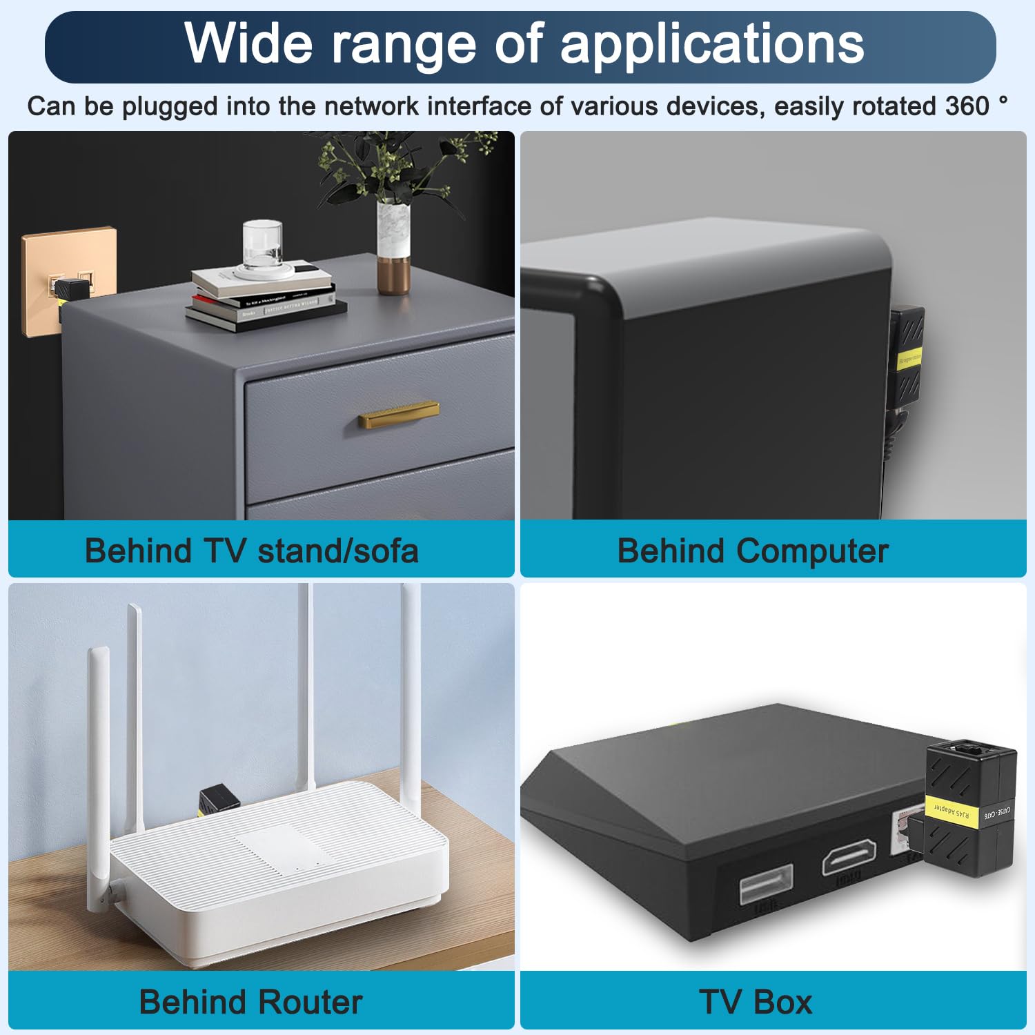 Adattatore Ethernet Gigabit a 360 gradi, angolo di 90 gradi, prolunga LAN Cat5 Cat6, 1000 Mbps RJ45 8P8C maschio a femmina, connettore per computer, laptop, router (1)