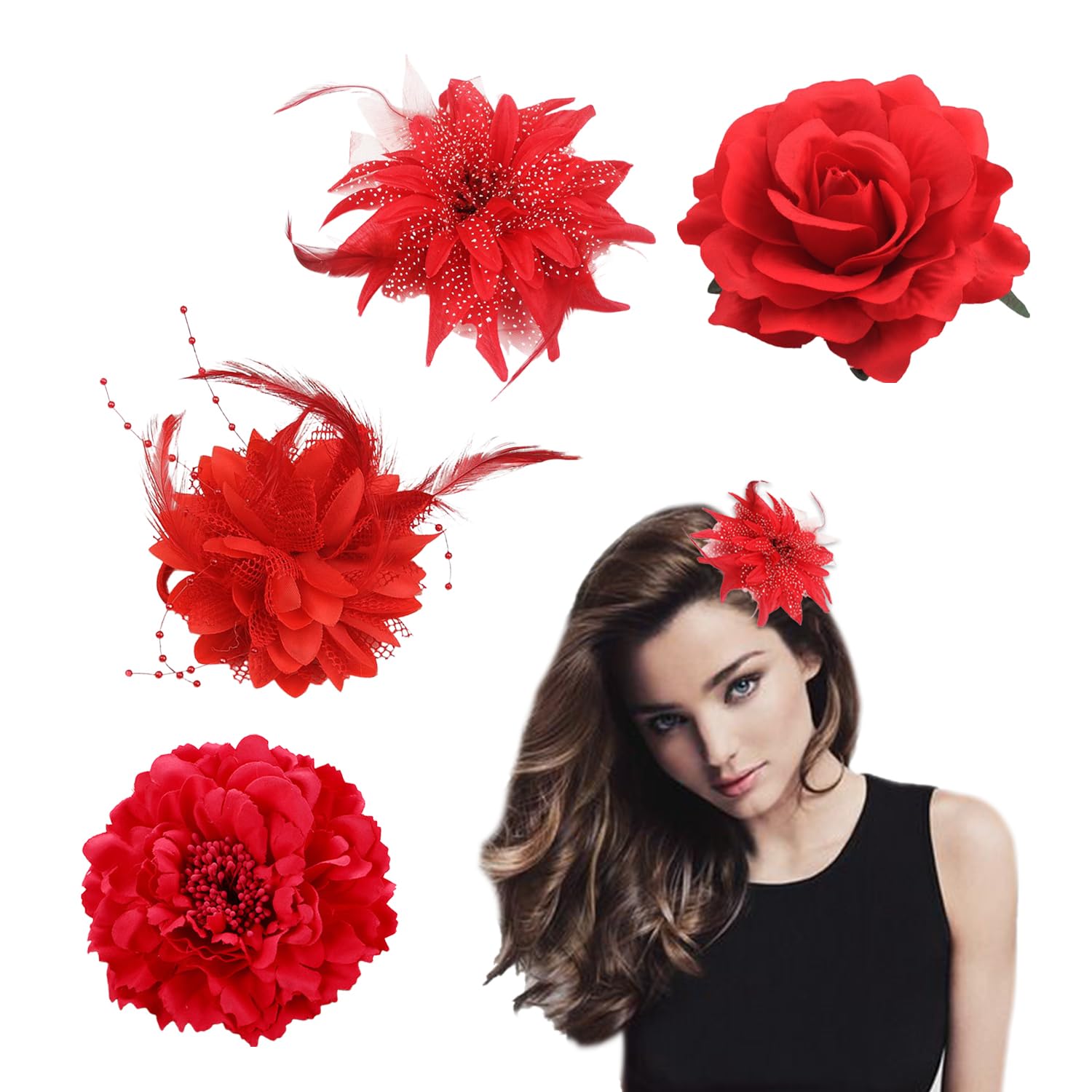 Spilla a forma di fiore per donna, 4 pezzi fermaglio per capelli a forma di fiore in tessuto, spilla a forma di fiore multicolore, elegante spilla a forma di fiore per donna