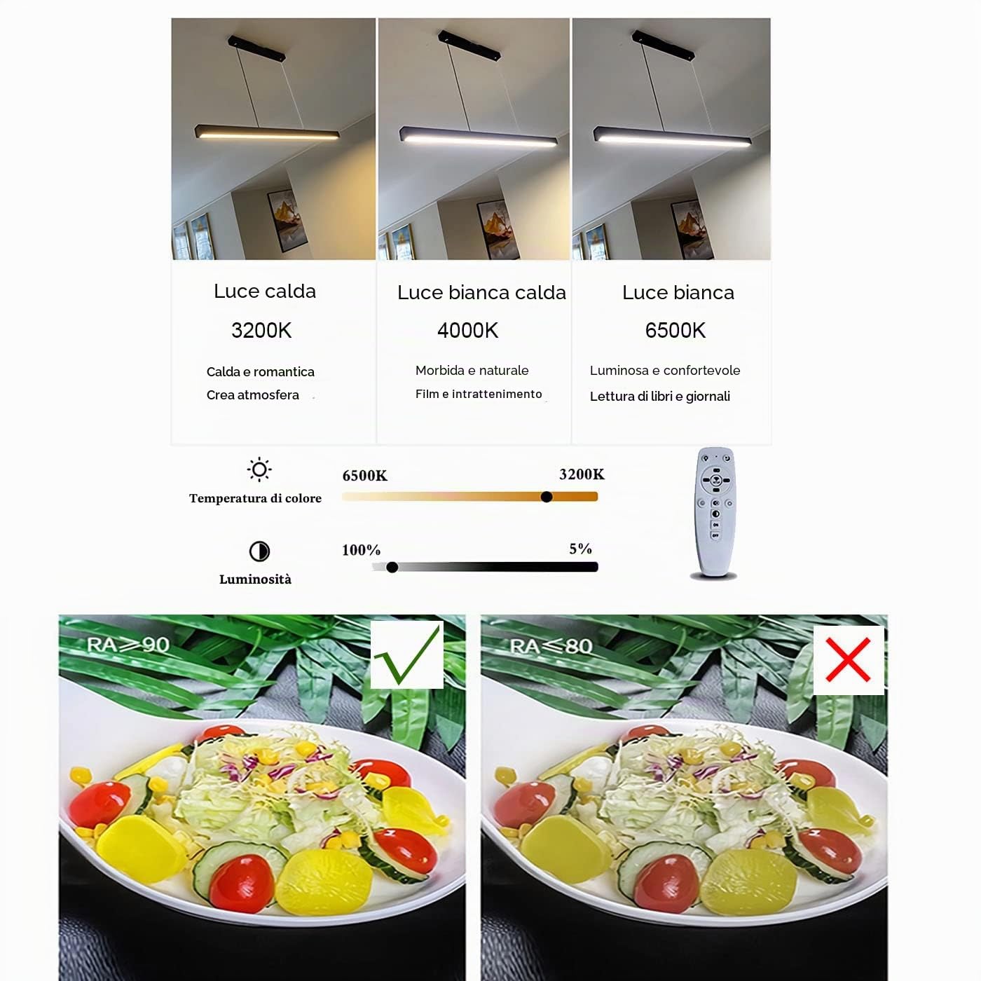 Moderno LED pendente Tavolo da pranzo Dimmerabile Materiale acrilico Lampada a sospensione Lampada da sala da pranzo Design lineare Lampadario con telecomando per ristoranti Ufficio L150cm 60W Bianco