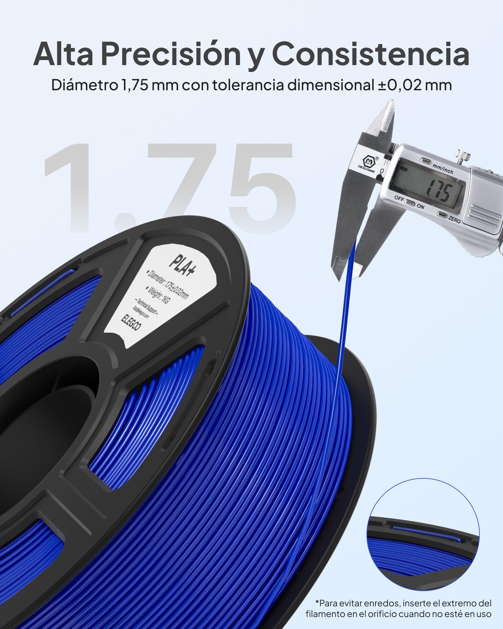 ELEGOO Filamento PLA+ 1.75mm 1KG Negro, Precisión Dimensional +/- 0.02mm para Impresora 3D
