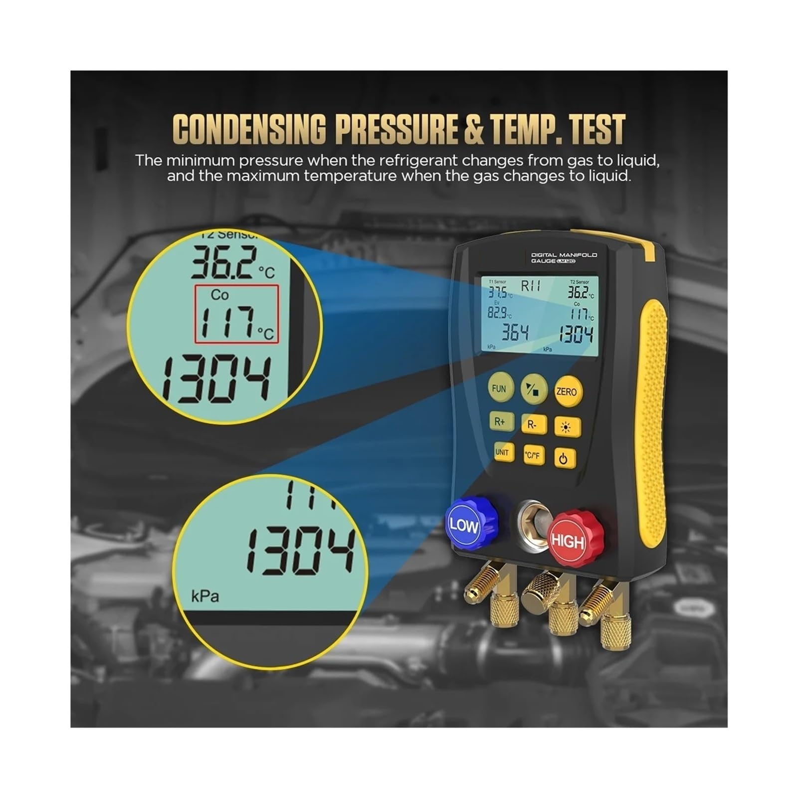 Manometer, LM120 Verteiler-Digital-Vakuum-Druck-Temperaturmessgerät für HVAC-AC-Kühlung