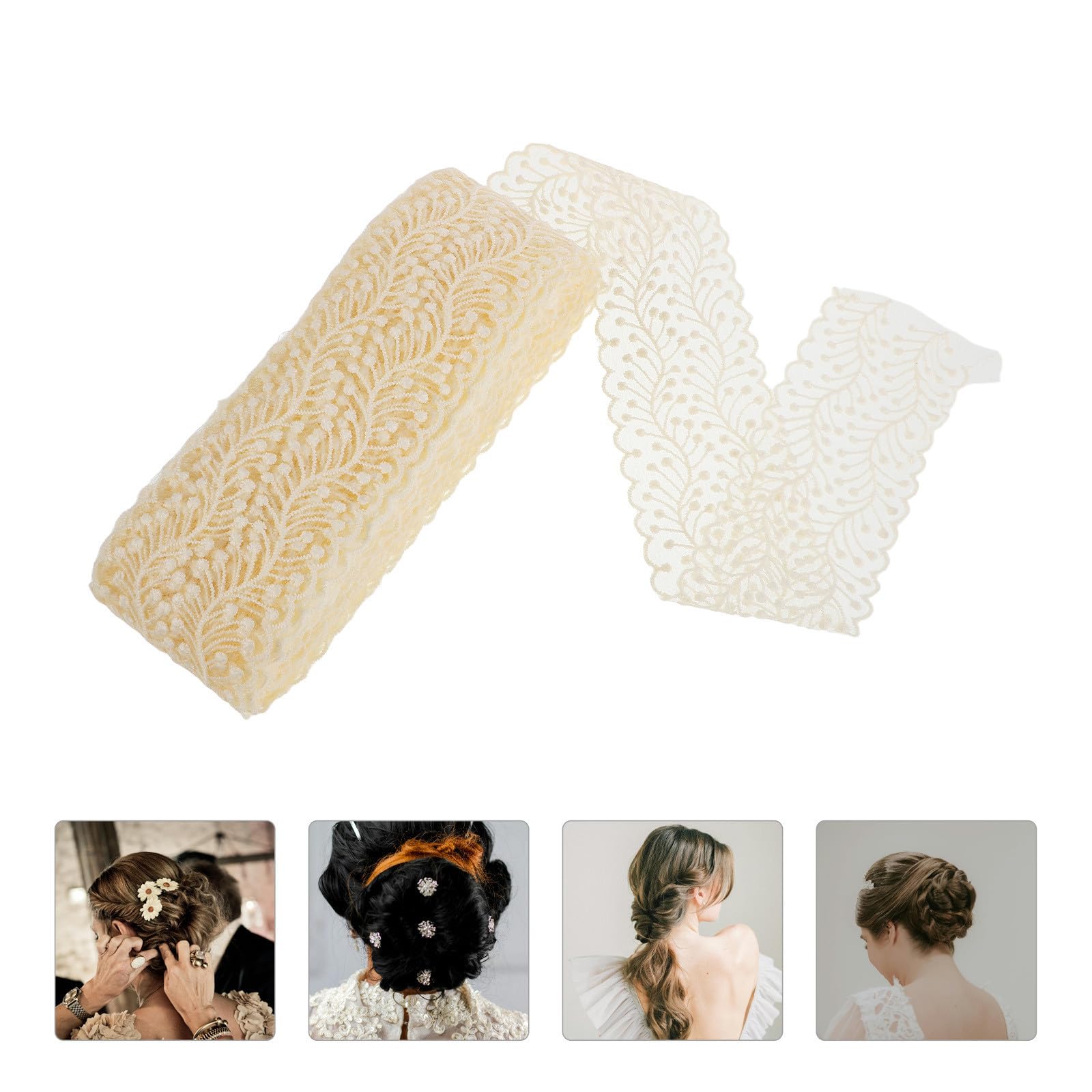 SEWACC 4 Piezas Cinta de Encaje Bordada de Seda de Leche para Diadema, Ribete Decorativo Beige, Diseño Único, Fácil DIY para Accesorios de Pelo en Bodas y Peinados Variados