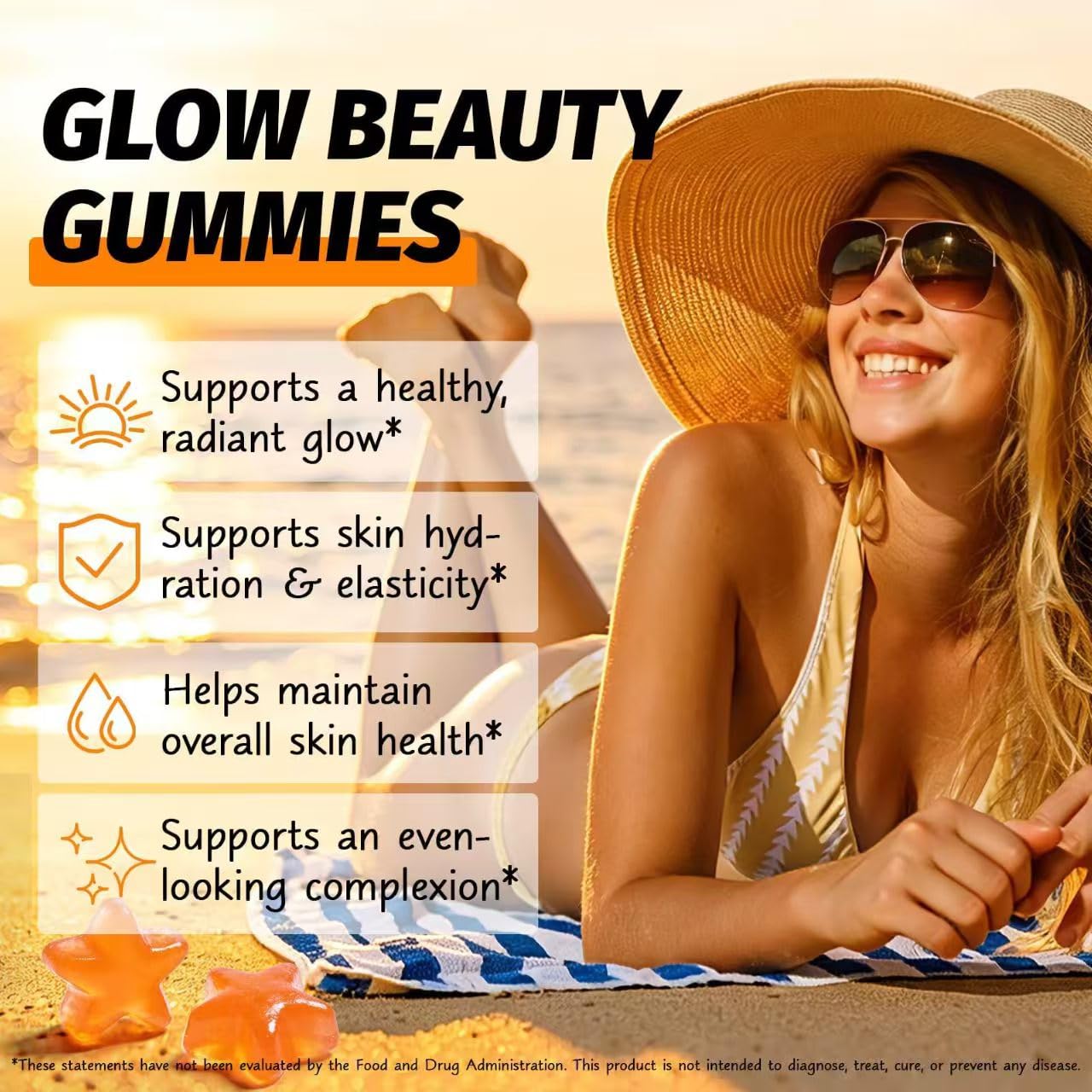 Bonbons bronzants à l'astaxanthine pour femmes et hommes, supplément de bronzage sans soleil avec collagène et vitamines, profitez d'un produit savoureux et facile à transporter
