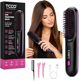 Go Brush Pro Cordless Hair Straightener Brush (2026 Upgrade), Mini Portable Rechargeable Straightening Comb, 20s Fast Heat, 3 Temp Settings, Ionic & Ceramic Care, 4000mAh USB-C, Travel Friendly, Frizz-Free Styling
