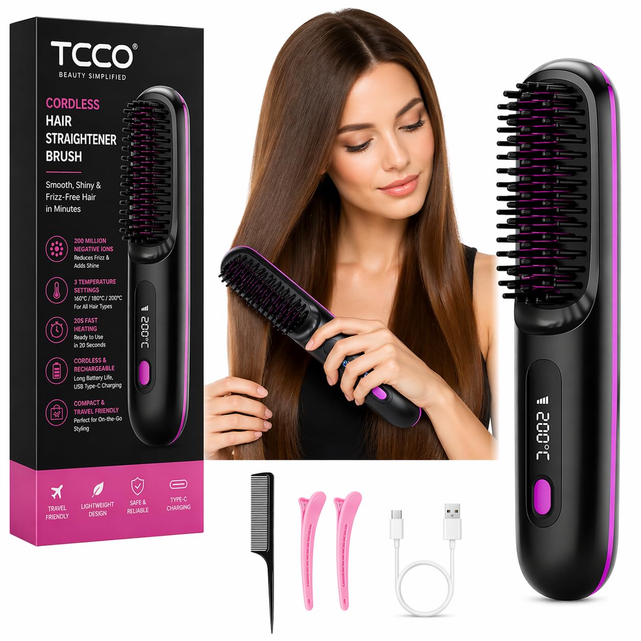 Go Brush Pro Cordless Hair Straightener Brush (2026 Upgrade), Mini Portable Rechargeable Straightening Comb, 20s Fast Heat, 3 Temp Settings, Ionic & Ceramic Care, 4000mAh USB-C, Travel Friendly, Frizz-Free Styling-picture-35