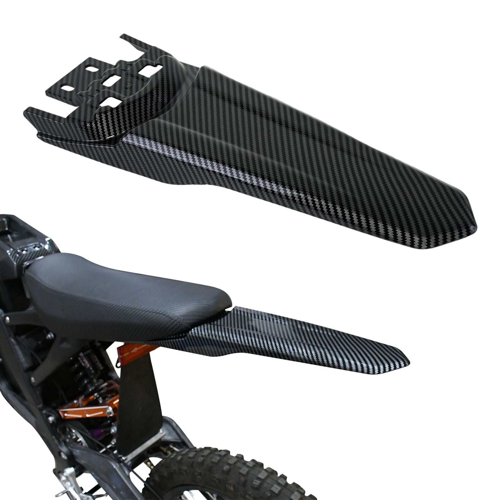 Modified Extended Rear Fender,Long Back Mudguard for Surron Light Bee X/S and Segway X160/X260,Longer Tail Guard Sur-Ron Accessories,Imitation Carbon Fiber Sur Ron Parts(Water Transfer,Glossy)