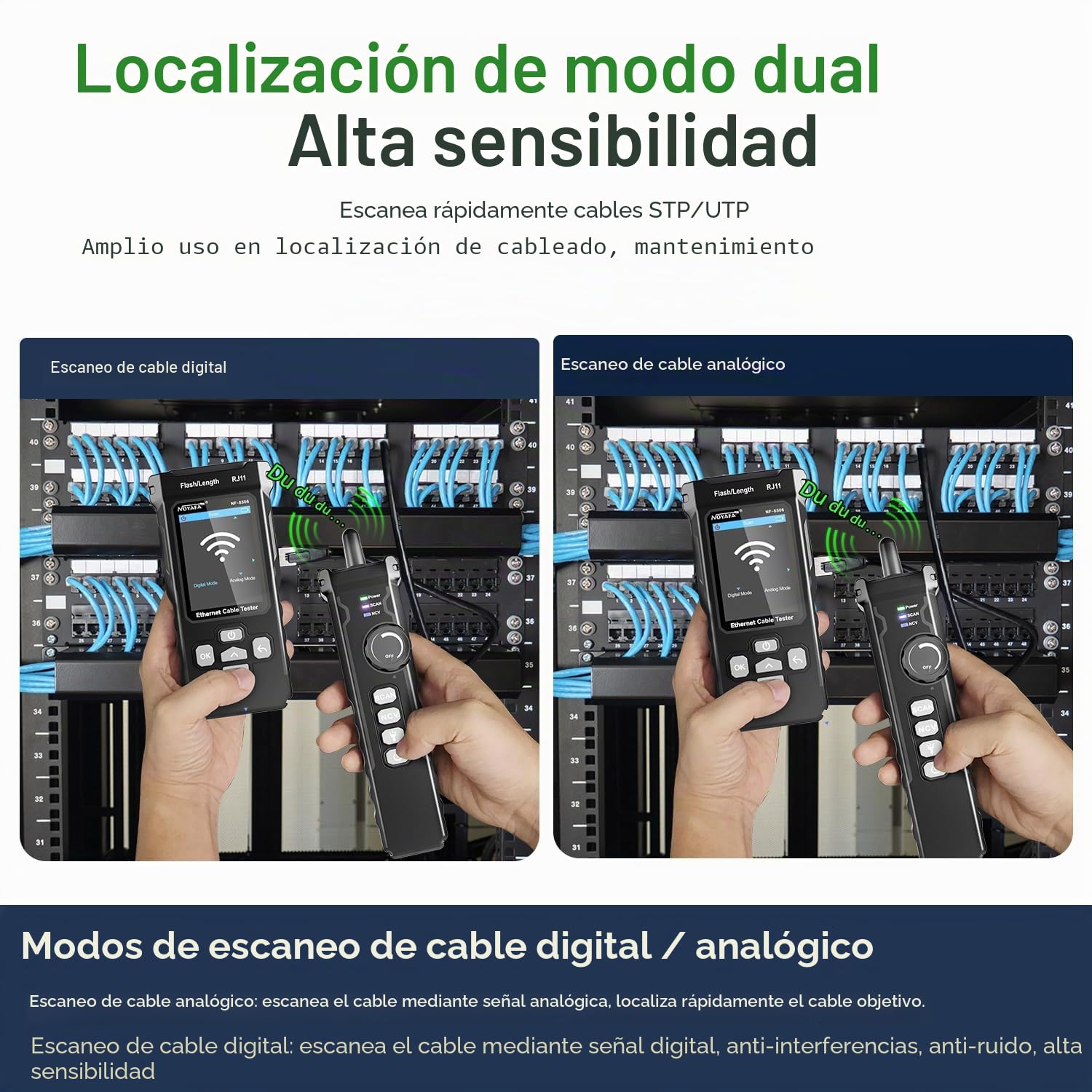 NOYAFA Probador de Red con Escaneo IP, Probador de Cable de Red con TDR | Prueba de PING y Velocidad de Puerto, Comprobador RJ11/RJ45, Analizador de Cable Ethernet para Cat5/Cat6, Prueba PoE, NF-8506