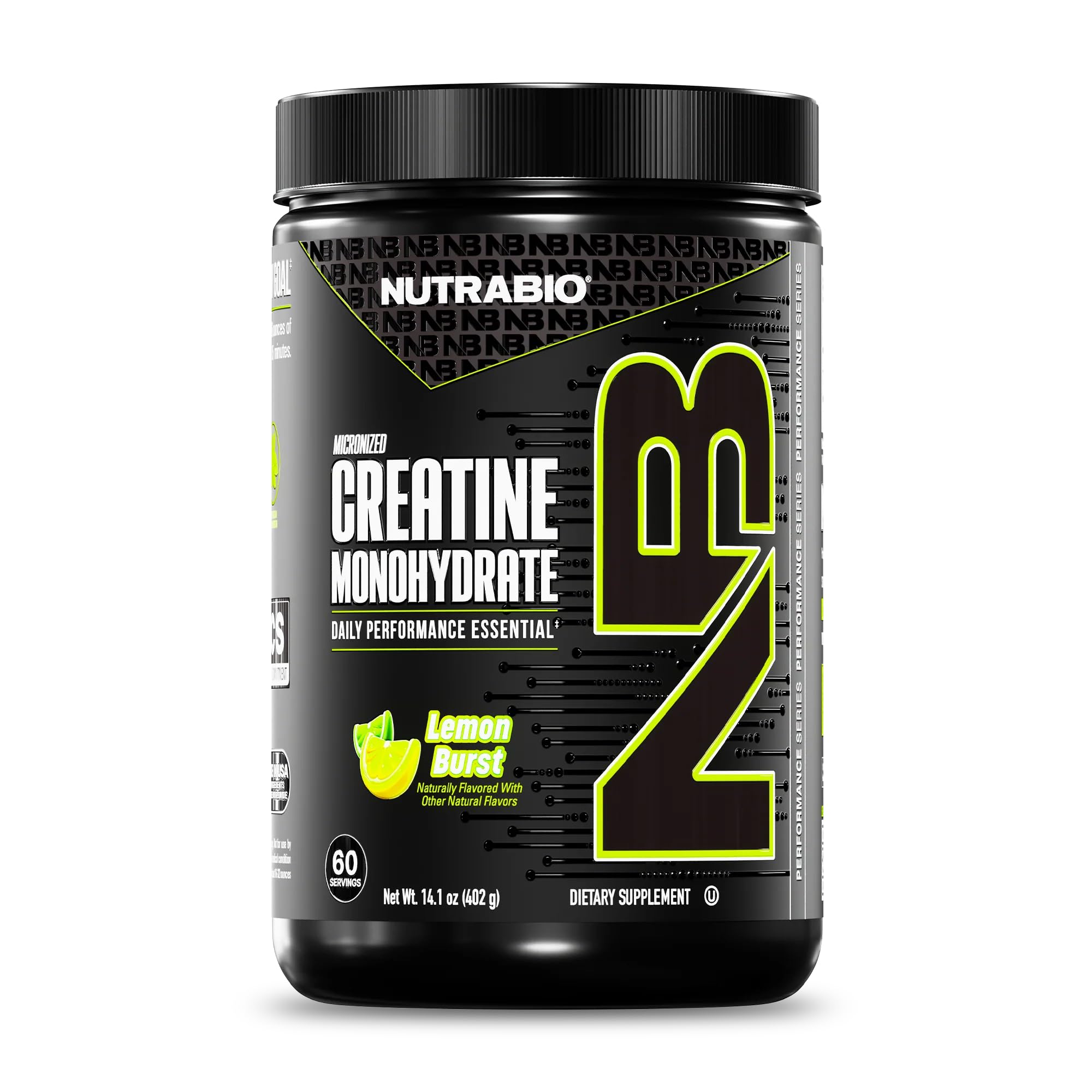 NutraBioPure Micronized Creatine Monohydrate Powder Supplement, Lemon Burst, (300 g) - Supports Bulk Muscle Energy, Recovery, and Strength - HPLC Tested Creatine Powder Supplement for Men and Women