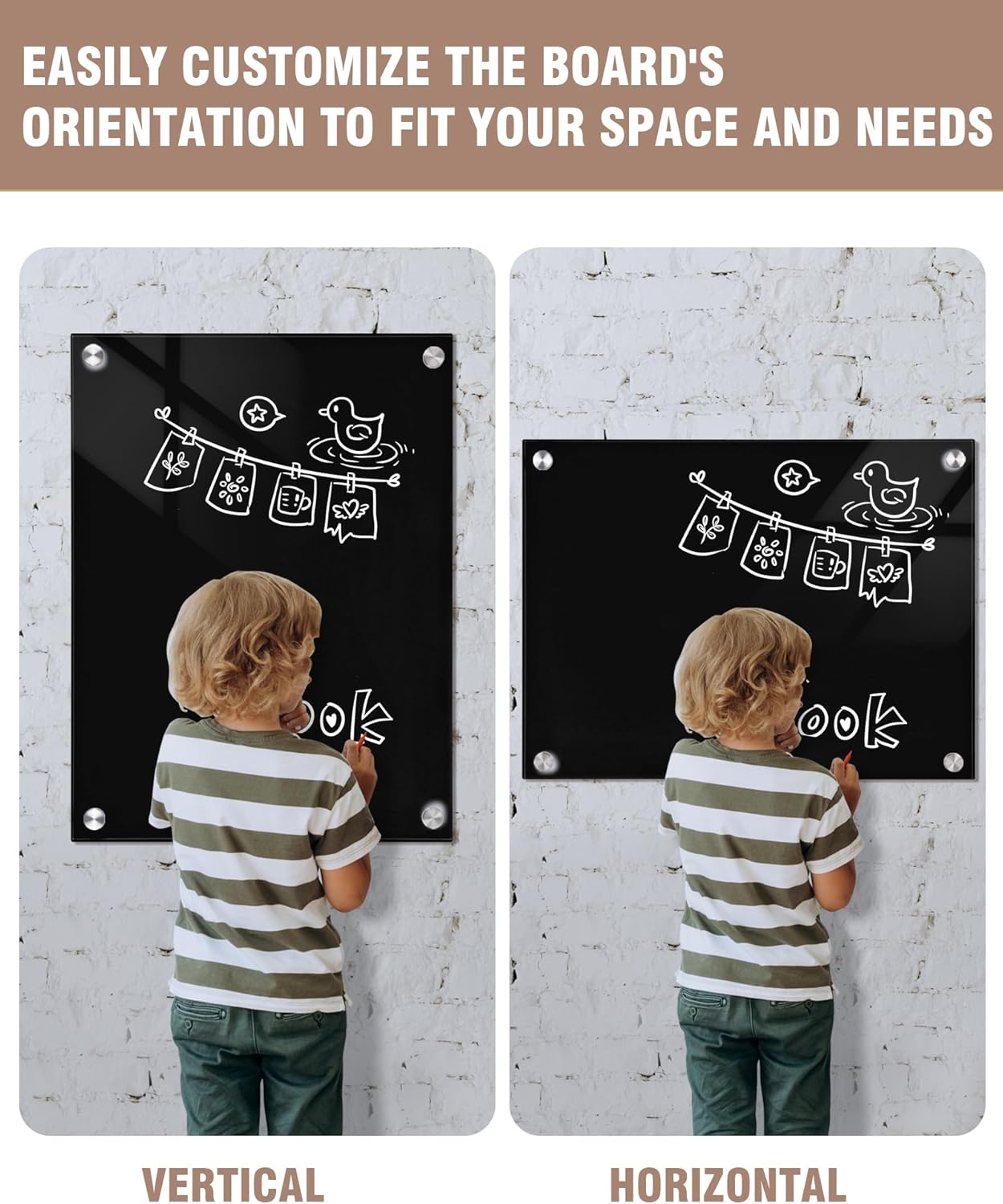 Mifuro Magnetic Glass Whiteboard，24"x18" Wall Mounted Frameless Dry Erase Board for Office, Home & School Black