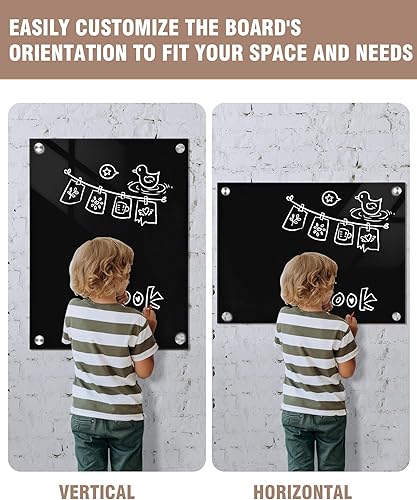 Miniatura 8 de Mifuro Pizarra magnética de cristal, 24 x 18 pulgadas, para pared, sin marco, pizarra de borrado en seco para oficina, hogar y escuela, color negro