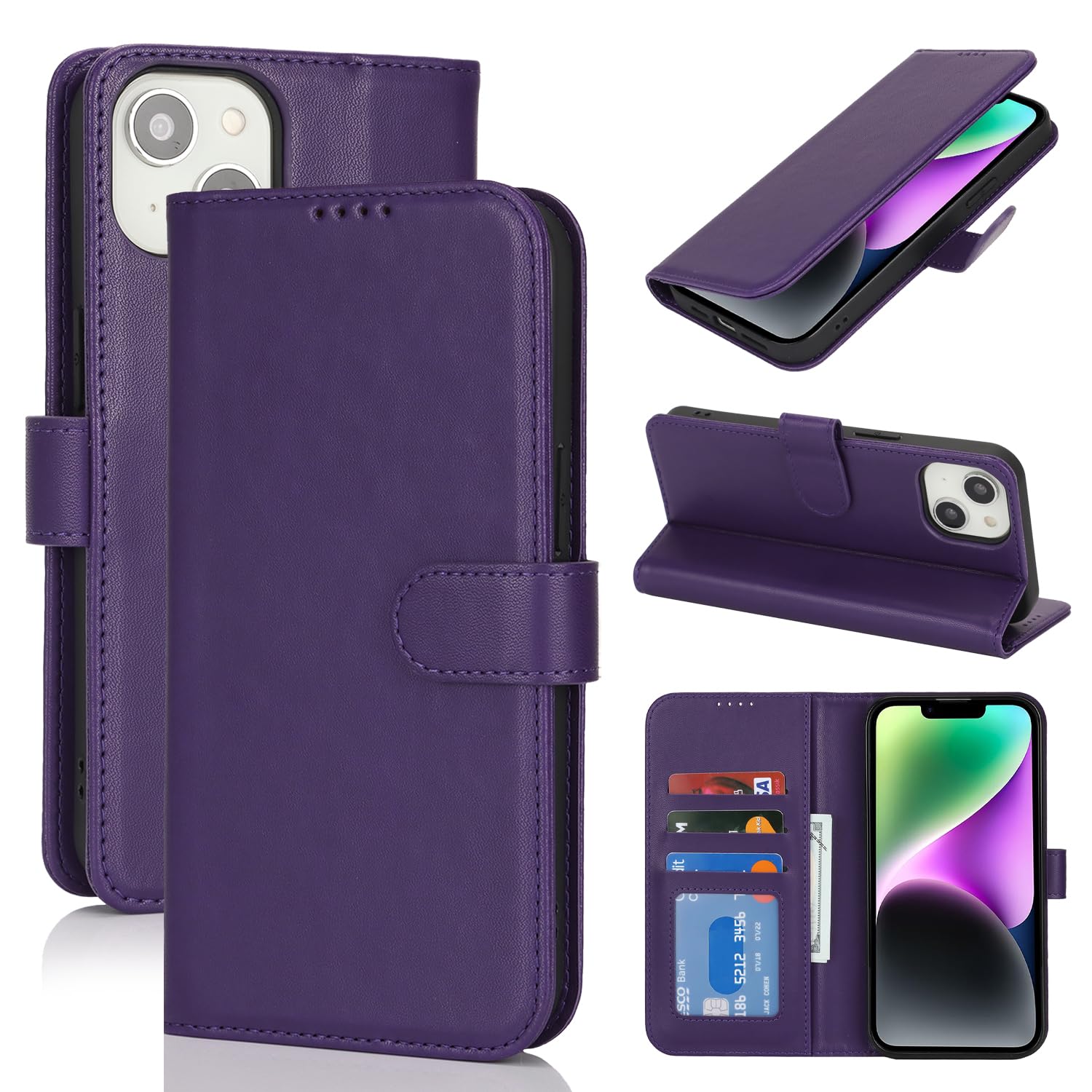 SunYoo for iPhone 14 Case Wallet with Card Holder,for iPhone 13 Wallet Case for Women Men,PU Leather Shockproof Magnetic Buckle Stand Flip Phone