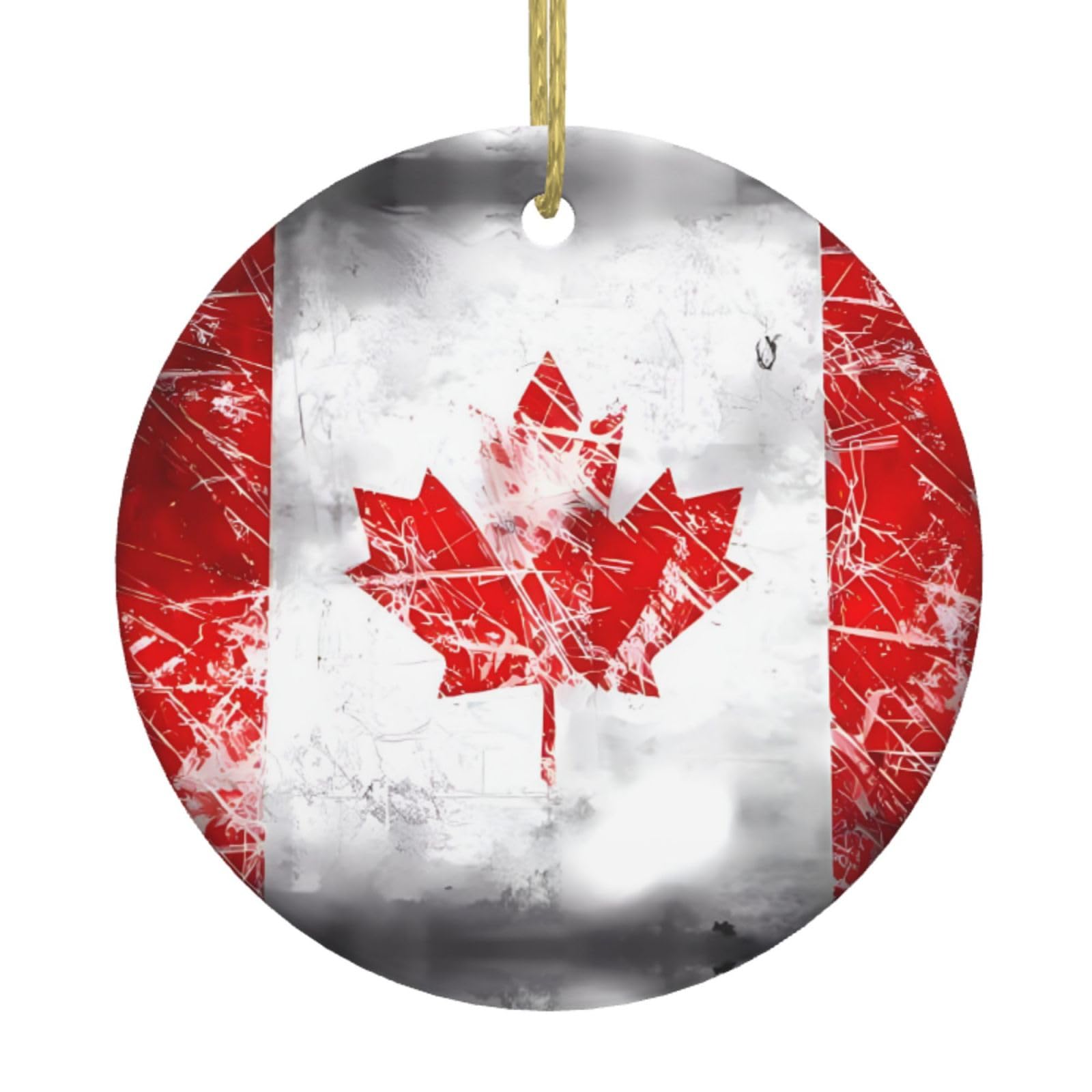 Retro Canada Flag Ceramic Christmas Decorations - Circular Ceramic Pendants Hanging from Christmas Trees and Fireplaces