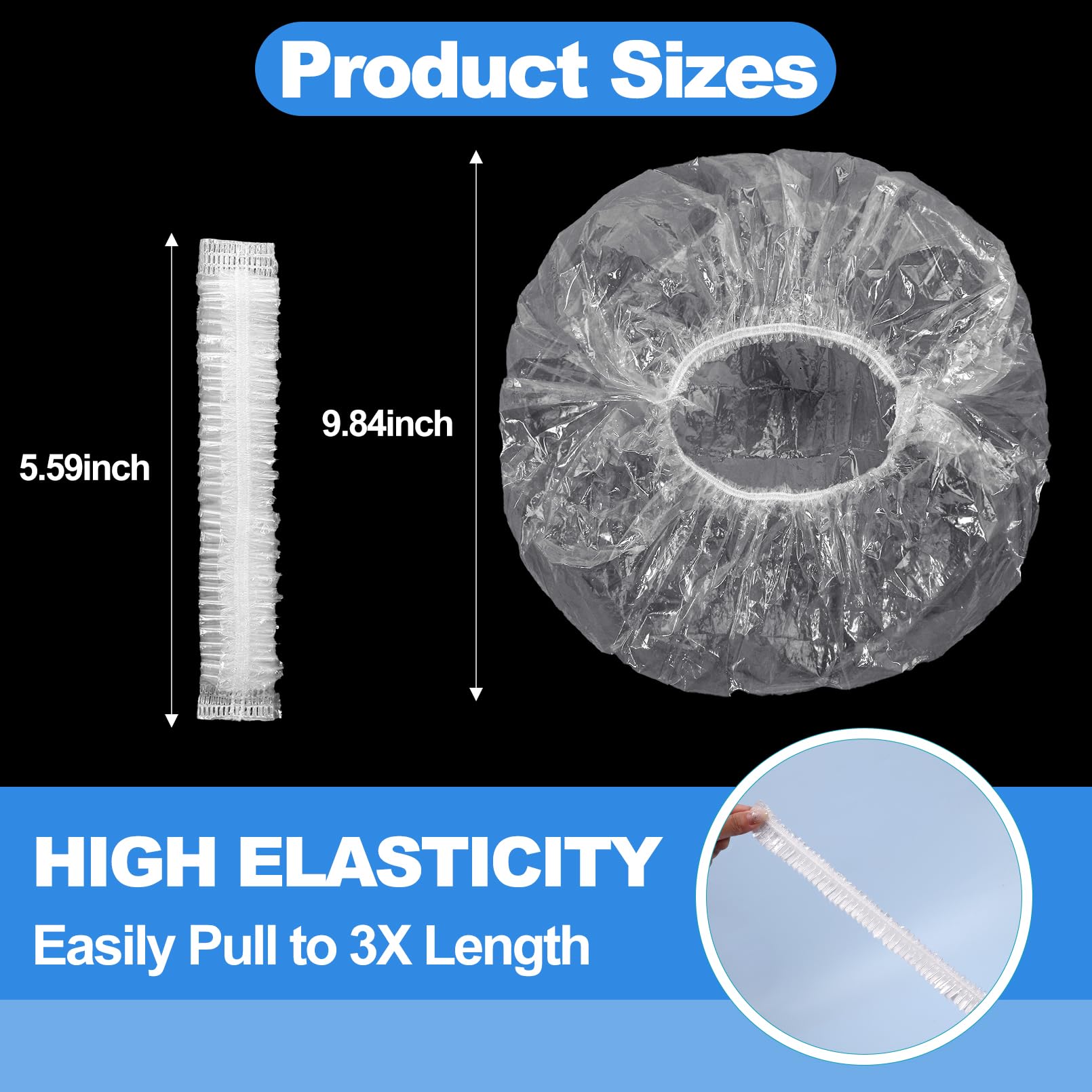 CACASO 50 PCS Disposable Shower Caps,Extra Large Shower Caps,Waterproof Clear Plastic Hair Caps,Oversized Disposable Shower Cap for Women Long Braids,Thick Hair Shower Caps For Bath Hair Treatment