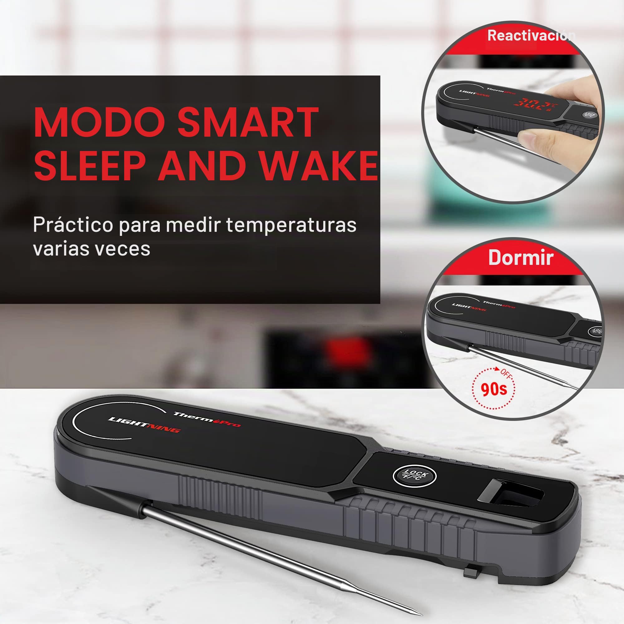 ThermoPro TP622 Termómetro Cocina de Lectura Instantánea, Termómetro Calibrable para Alimentos con Pantalla, Termómetro de Cocina Impermeable para Barbacoa Comida Liquidos Aceite Agua