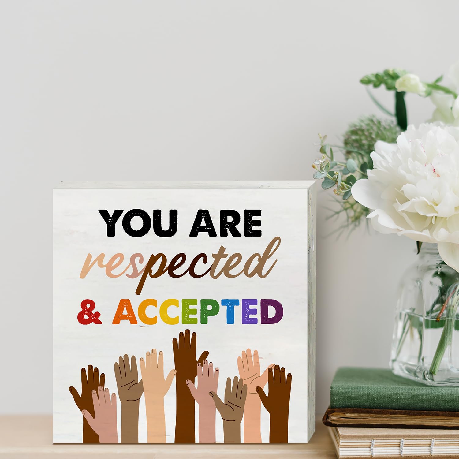 Panneau En Bois Respected And Accepted - Décoration De Bureau - Gay Pride - Panneau De Diversité Pour La Maison, L'école, La Salle De Classe, Le