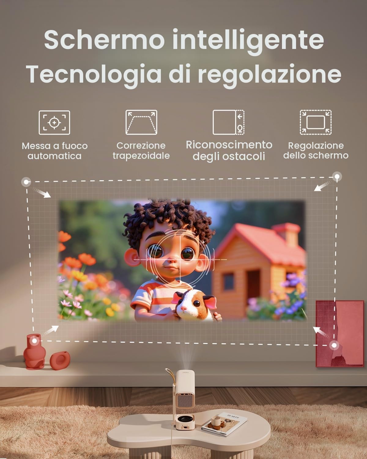 Mini videoproiettore【Applicazione integrata/Dolby Audio/Turbosonic】 Yaber T1 Pro 1080P FHD e HDR10, Proiettore portatile Punto Automatico/Correzione Trapezoidale, Retroproiettore Home Theater