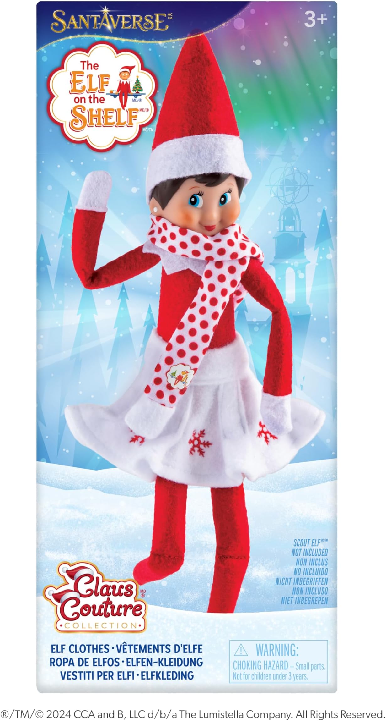 Claus Couture Collection of Elf on the Shelf Clothes 2024 (Snowflake Skirt with Scarf)
