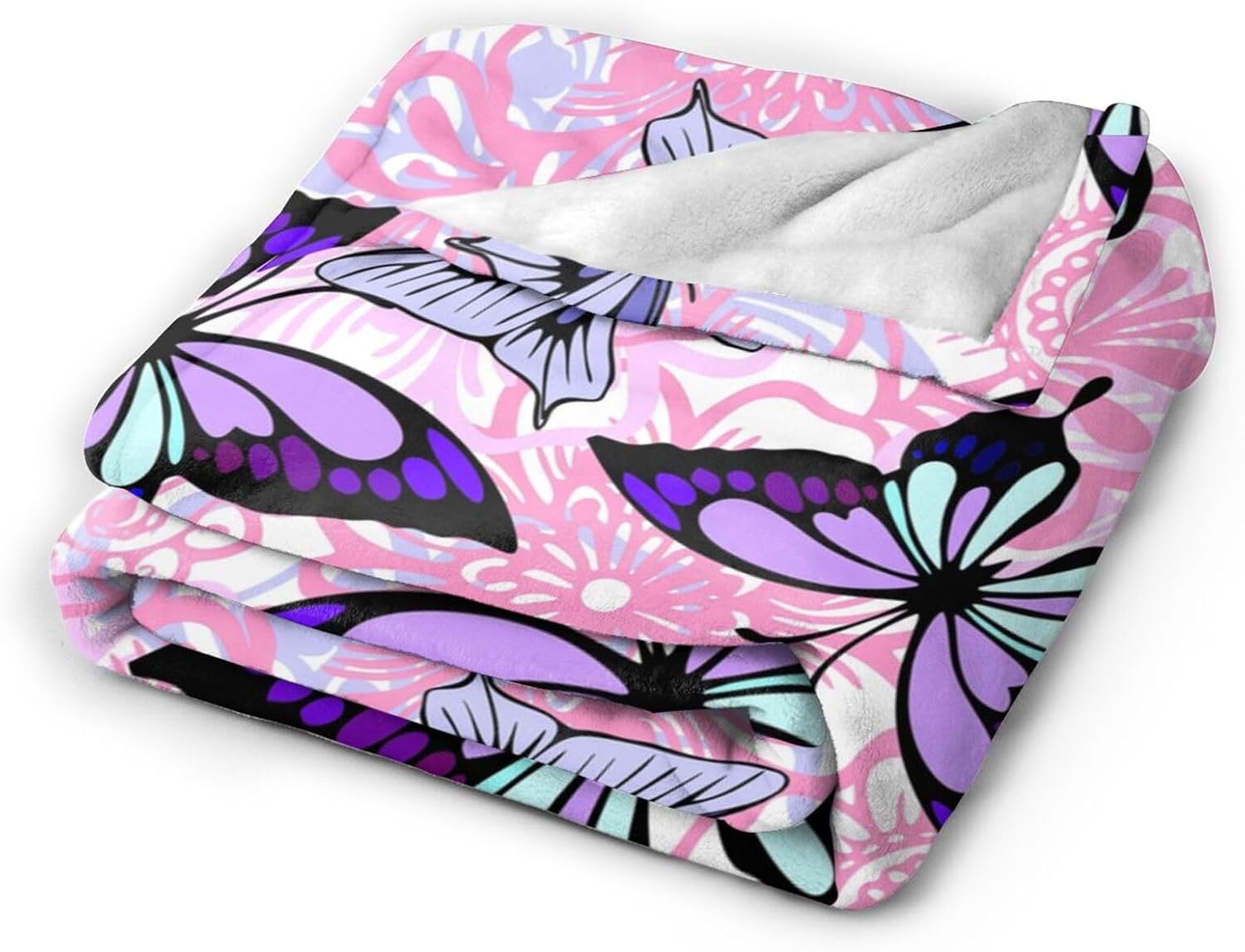 Pink Floral Purple Butterfly Blanket, Soft Blankets Flannel Bed Throw Cozy Lightweight Plush Gifts for Girls Women Sofa Couch Bedroom Living Rooms Warm All Season, Home Decor, Small 50"x40" - Image 2