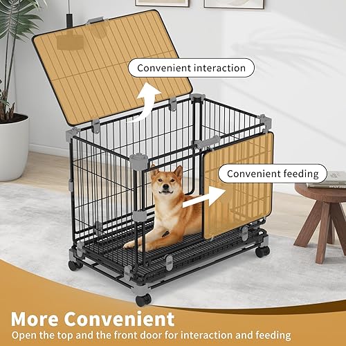 Miniatura 2 de Jaula de perro de 24 pulgadas para perros pequeños, perrera de doble puerta con bandejas extraíbles y ruedas con cerradura, jaula de metal a prueba