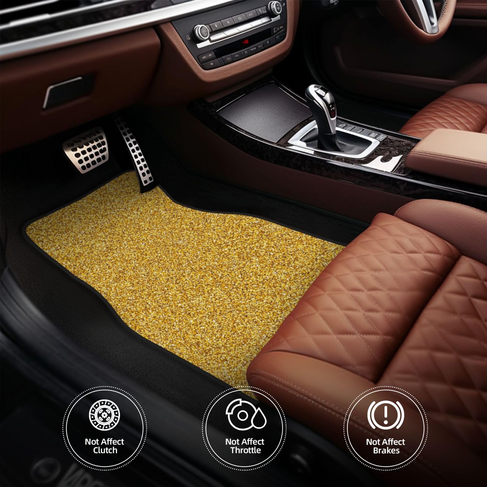 Goldene Glitzertextur, 4er-Set Auto-Fußmatten, Neopren-Fußmatten für Fahrzeuge, rutschfeste Auto-Fußmatten, Autozubehör